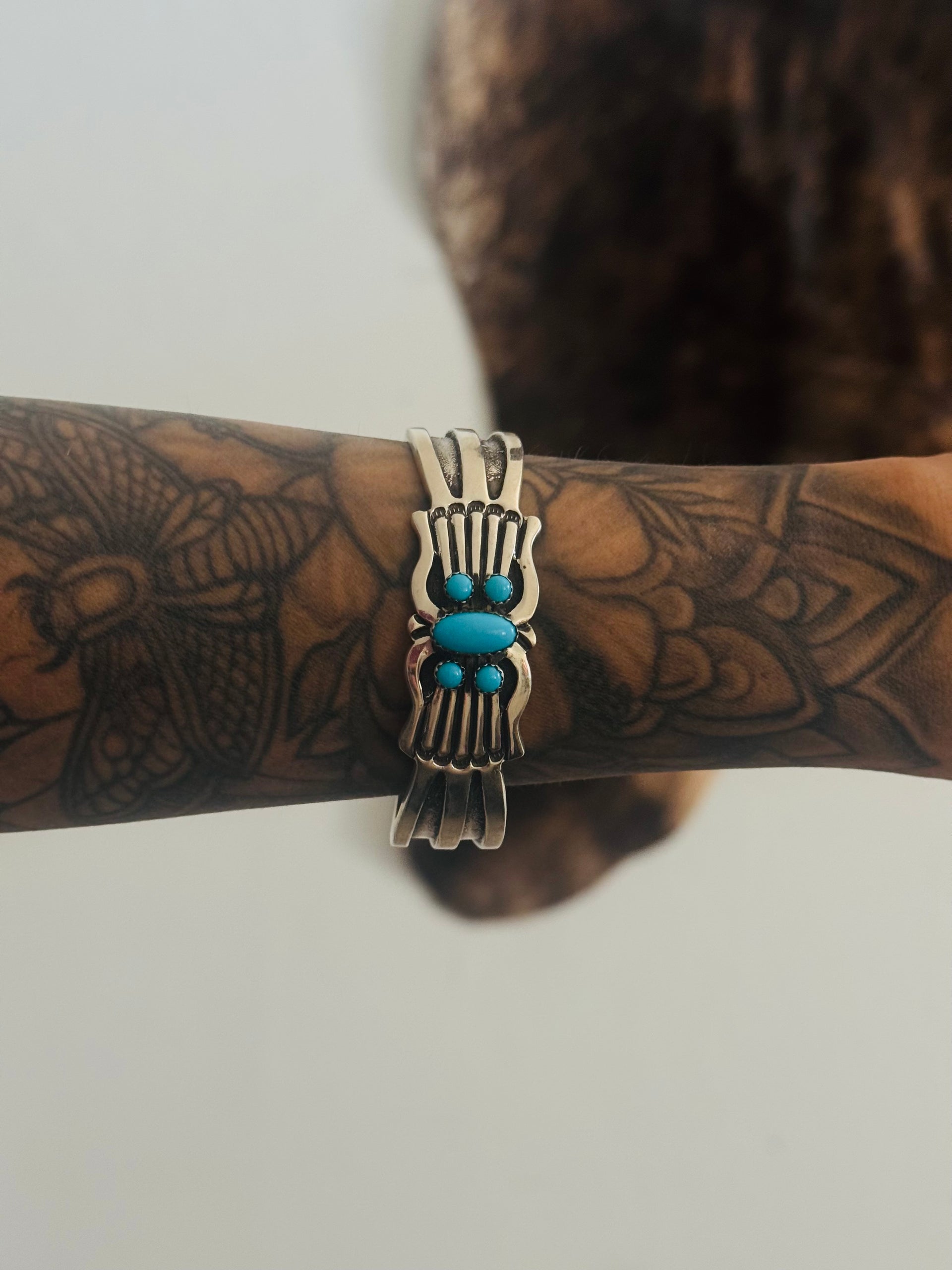 Old Pawn Rick Martinez Sleeping Beauty Turquoise & Sterling Silver Cuff Bracelet