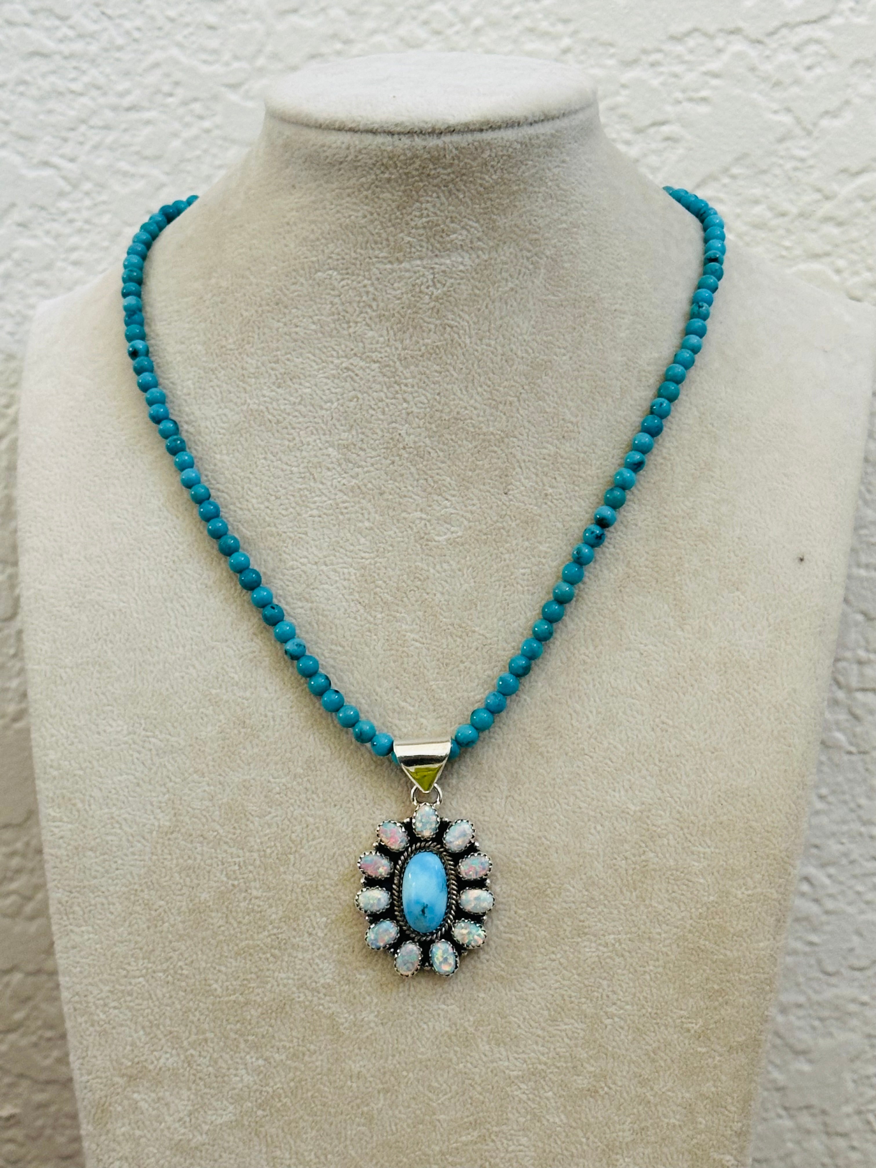 Southwest Handmade Multi Stone & Sterling Silver Cluster Pendant