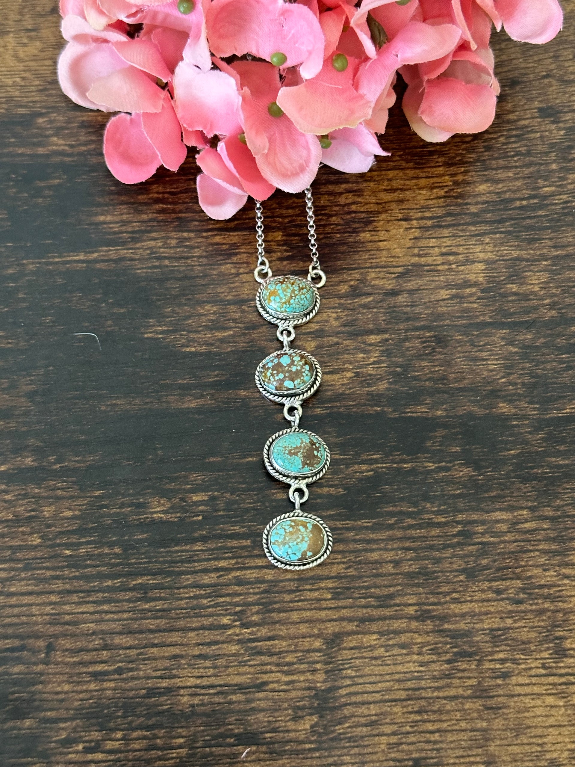 Southwest Handmade Number 8 Turquoise & Sterling Silver Lariat Necklace