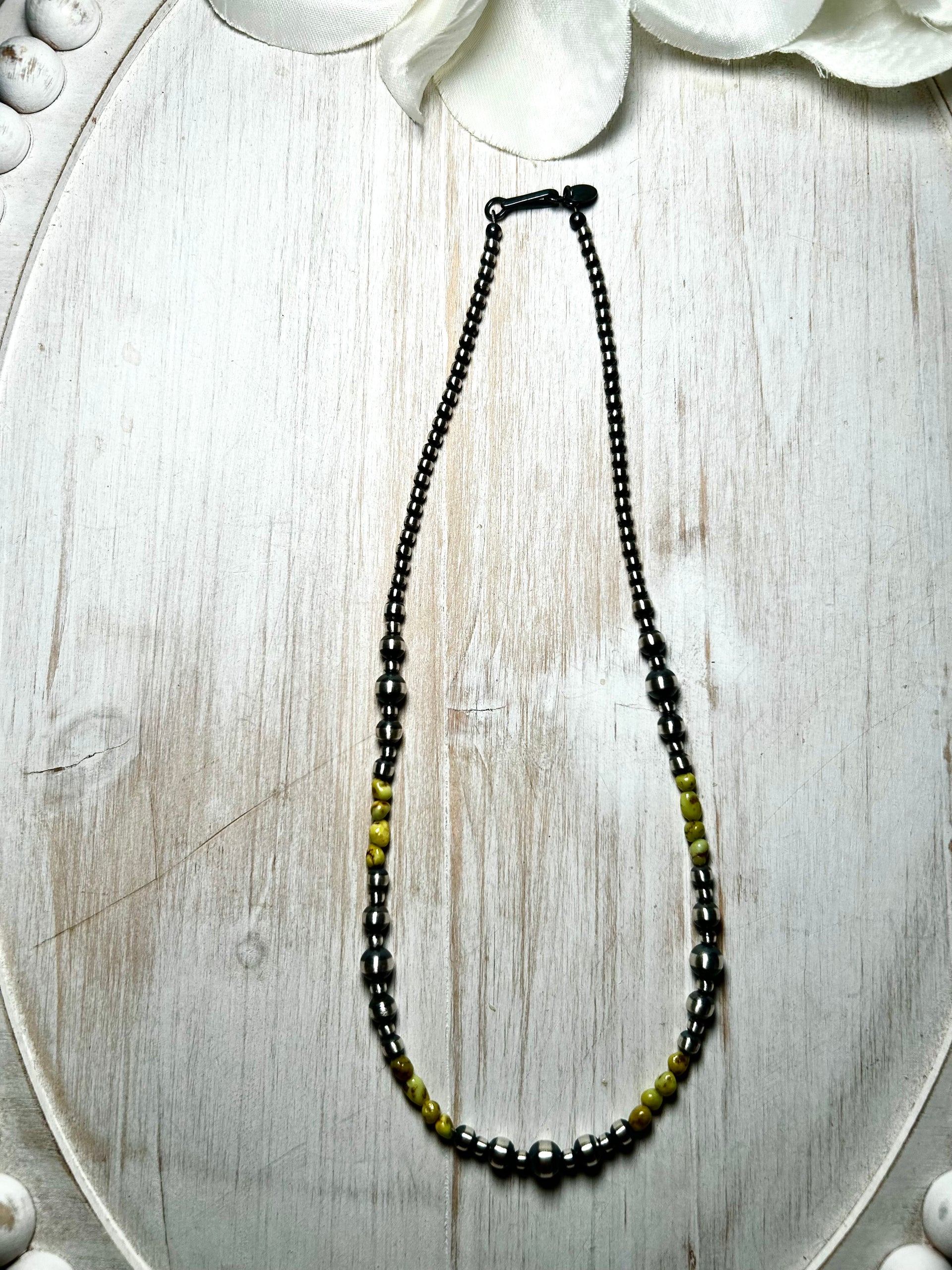 Navajo Strung Palomino Variscite & Sterling Silver Necklace