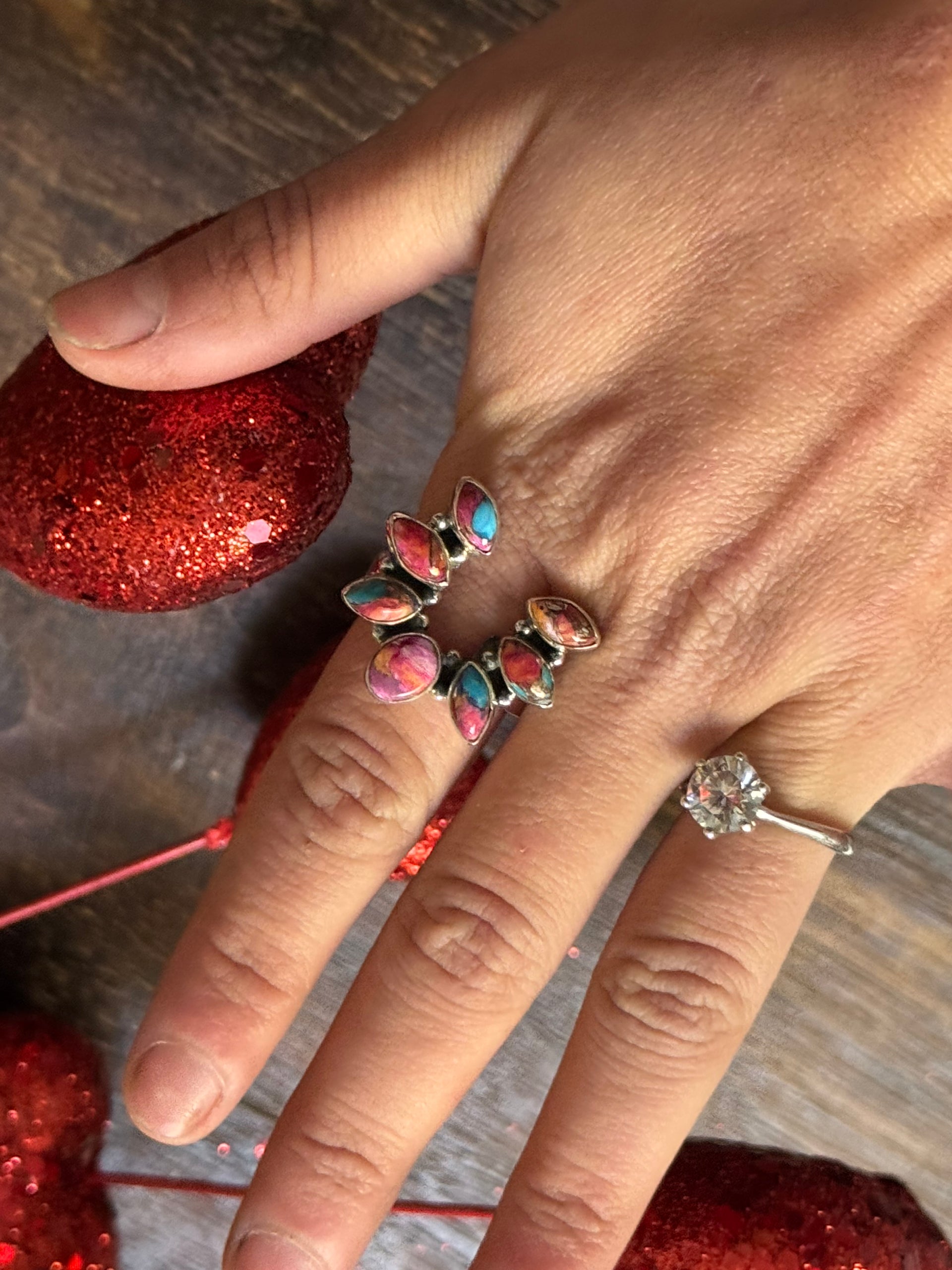 Southwest Handmade Pink Mohave & Sterling Silver Adjustable Naja Ring