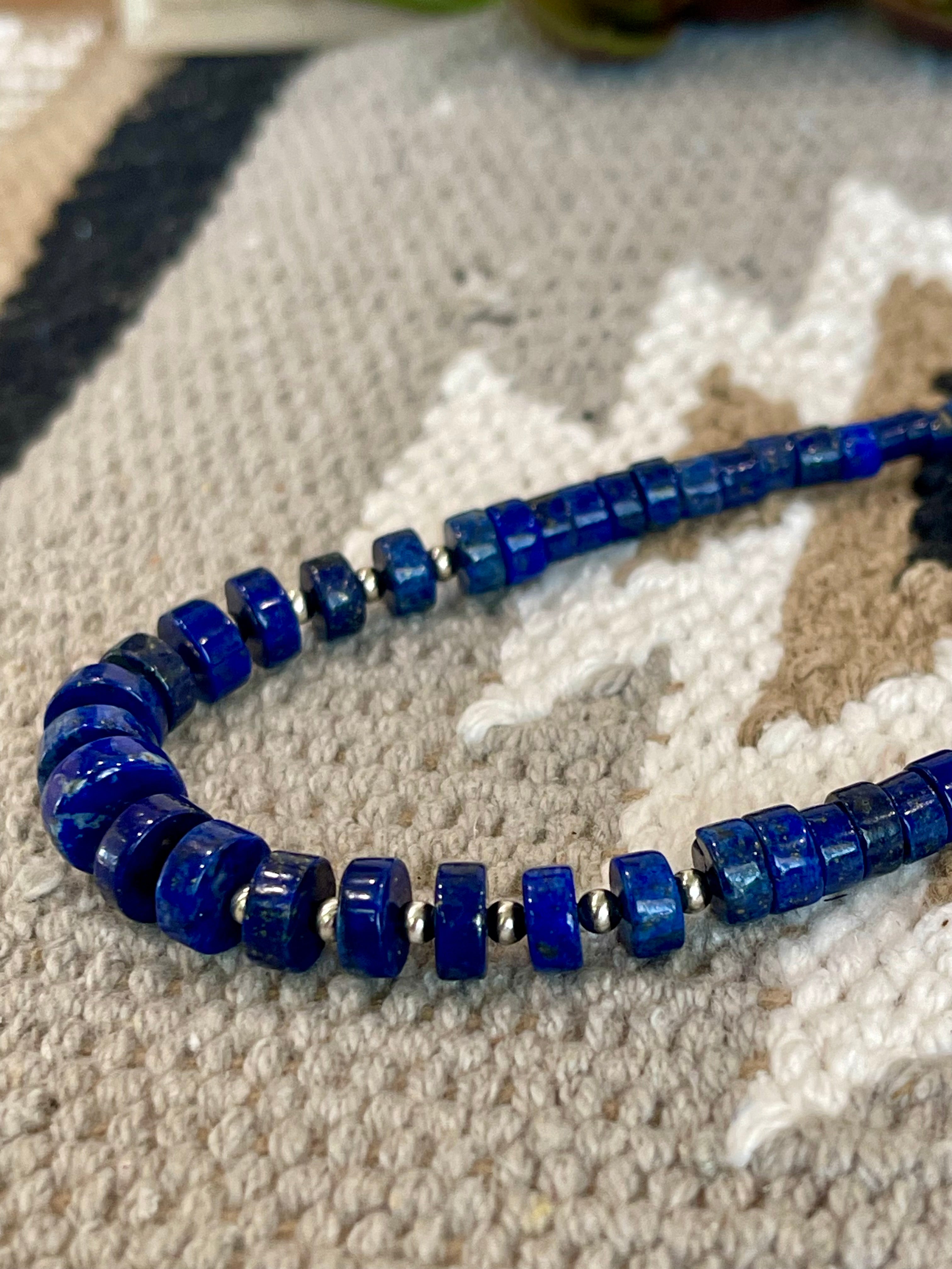 Southwest Handmade Lapis & Sterling Silver Graduated Beaded Necklace