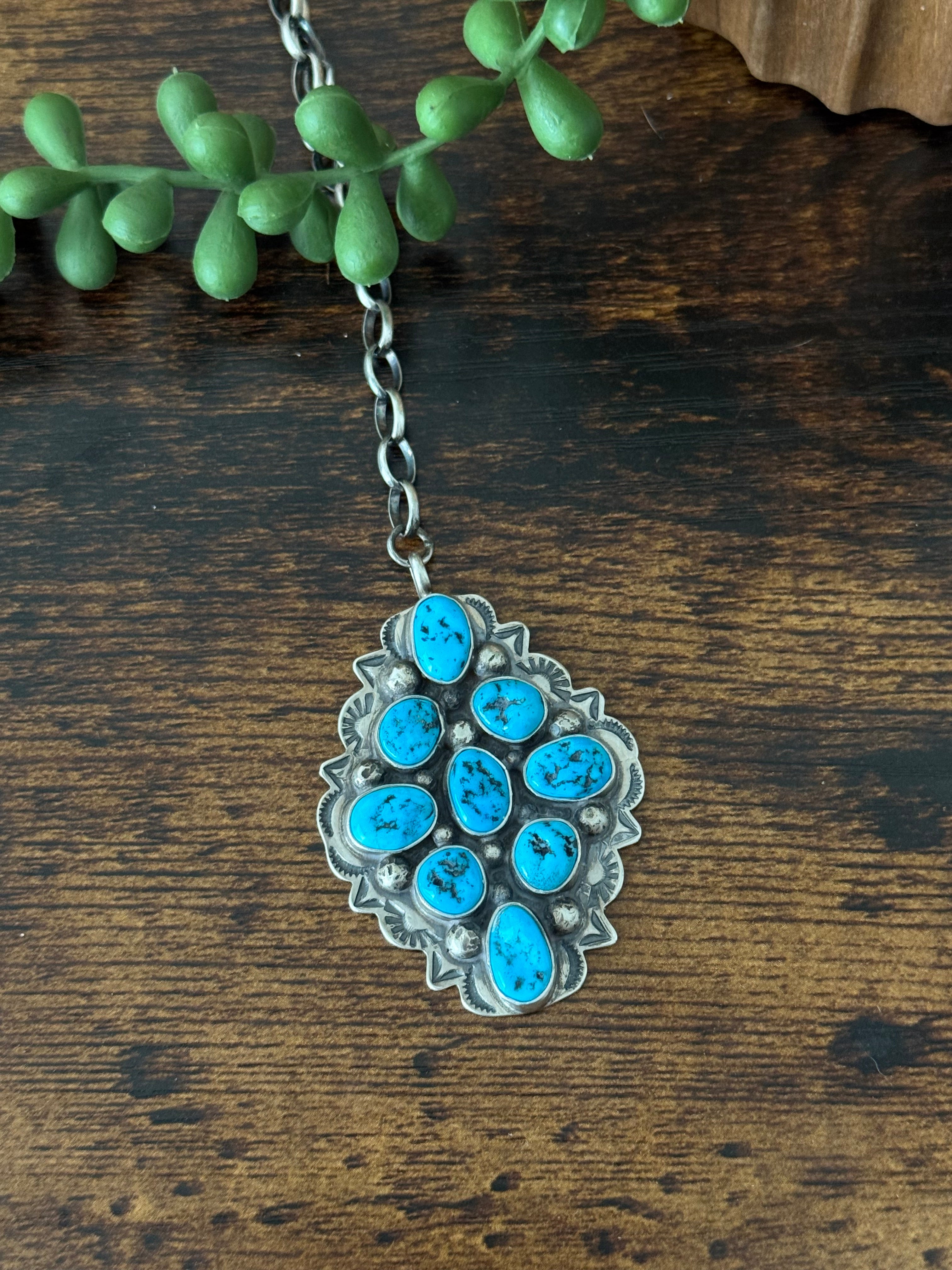 Navajo Made Kingman Turquoise & Sterling Silver Necklace