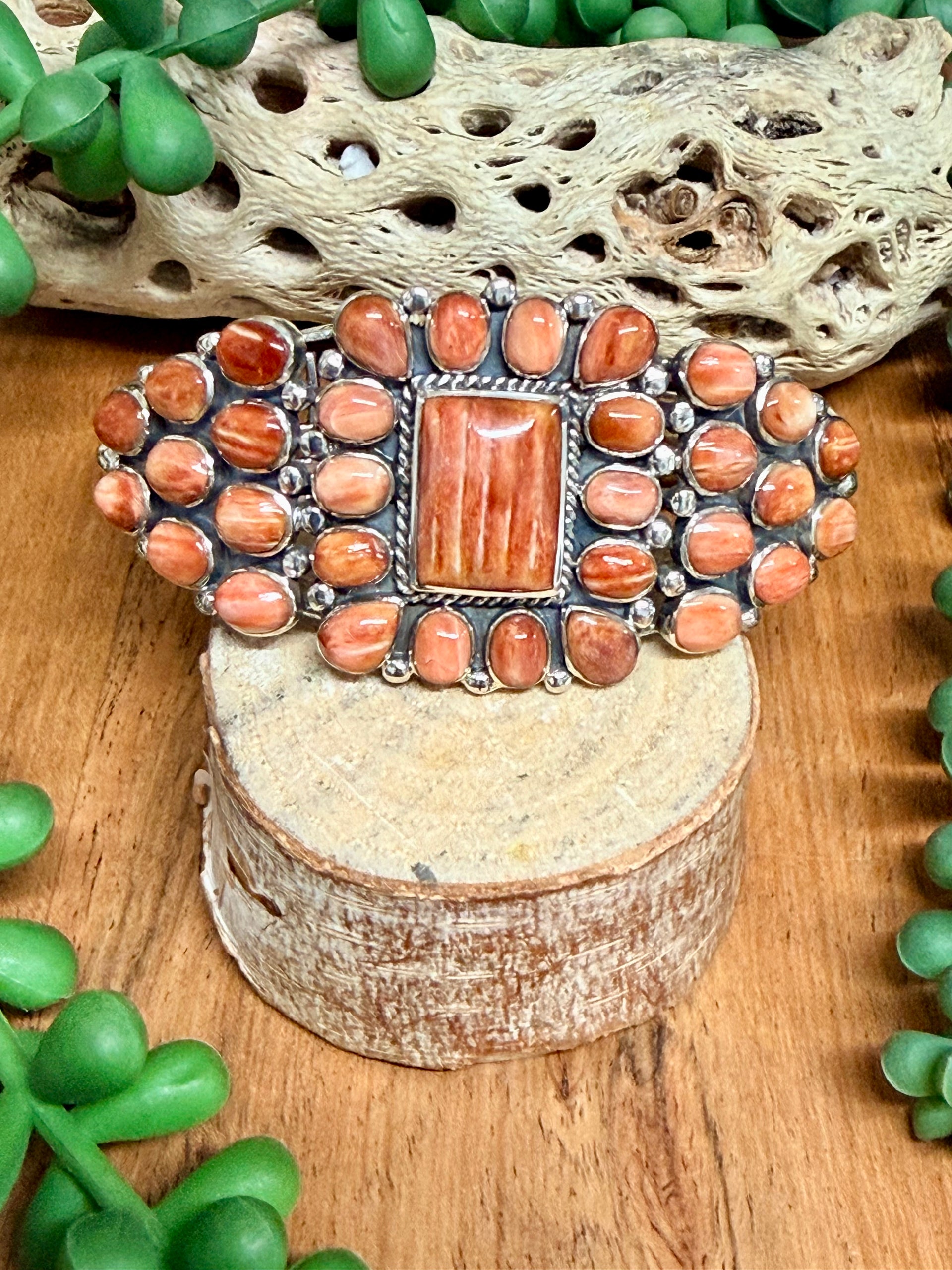 Southwest Handmade Red Spiny Oyster & Sterling Silver Cuff Bracelet