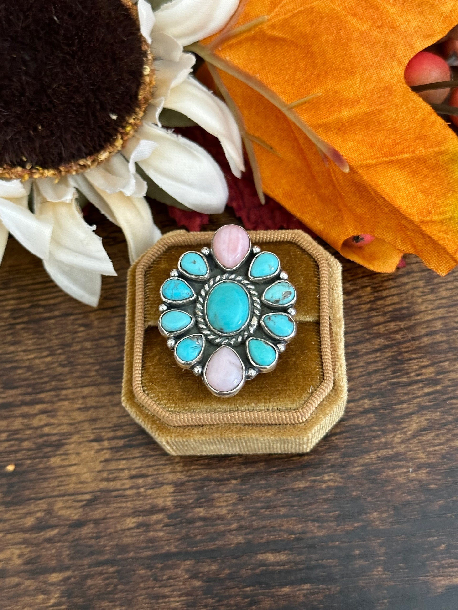 Southwest Handmade Multi Stone & Sterling Silver Adjustable Ring