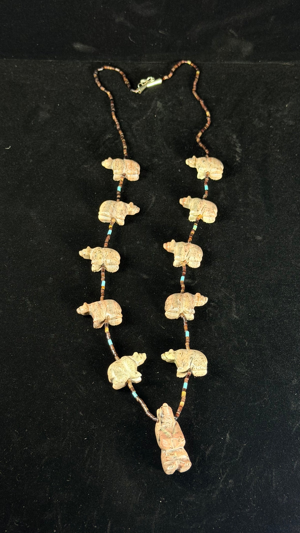 Zuni Strung Multi Stone & Sterling Silver Beaded Fetish Necklace
