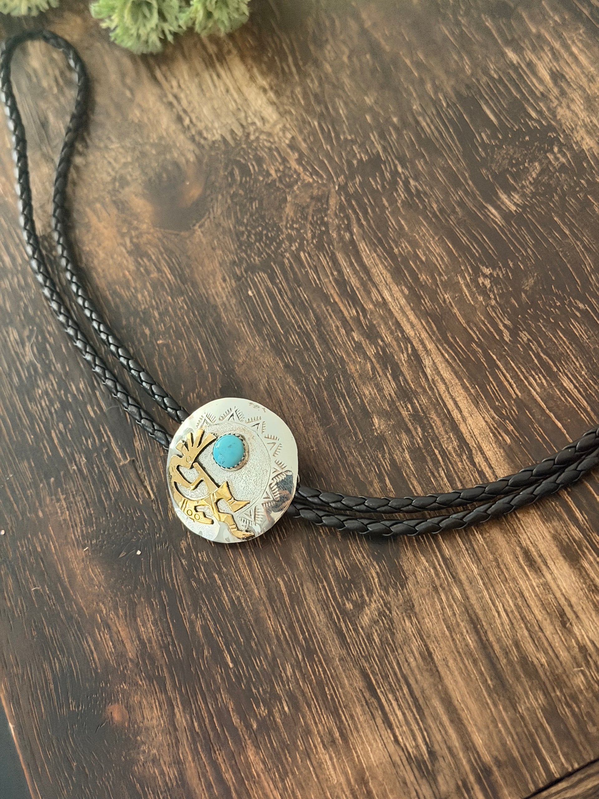Navajo Made Kingman Turquoise & Sterling Silver Bolo Tie