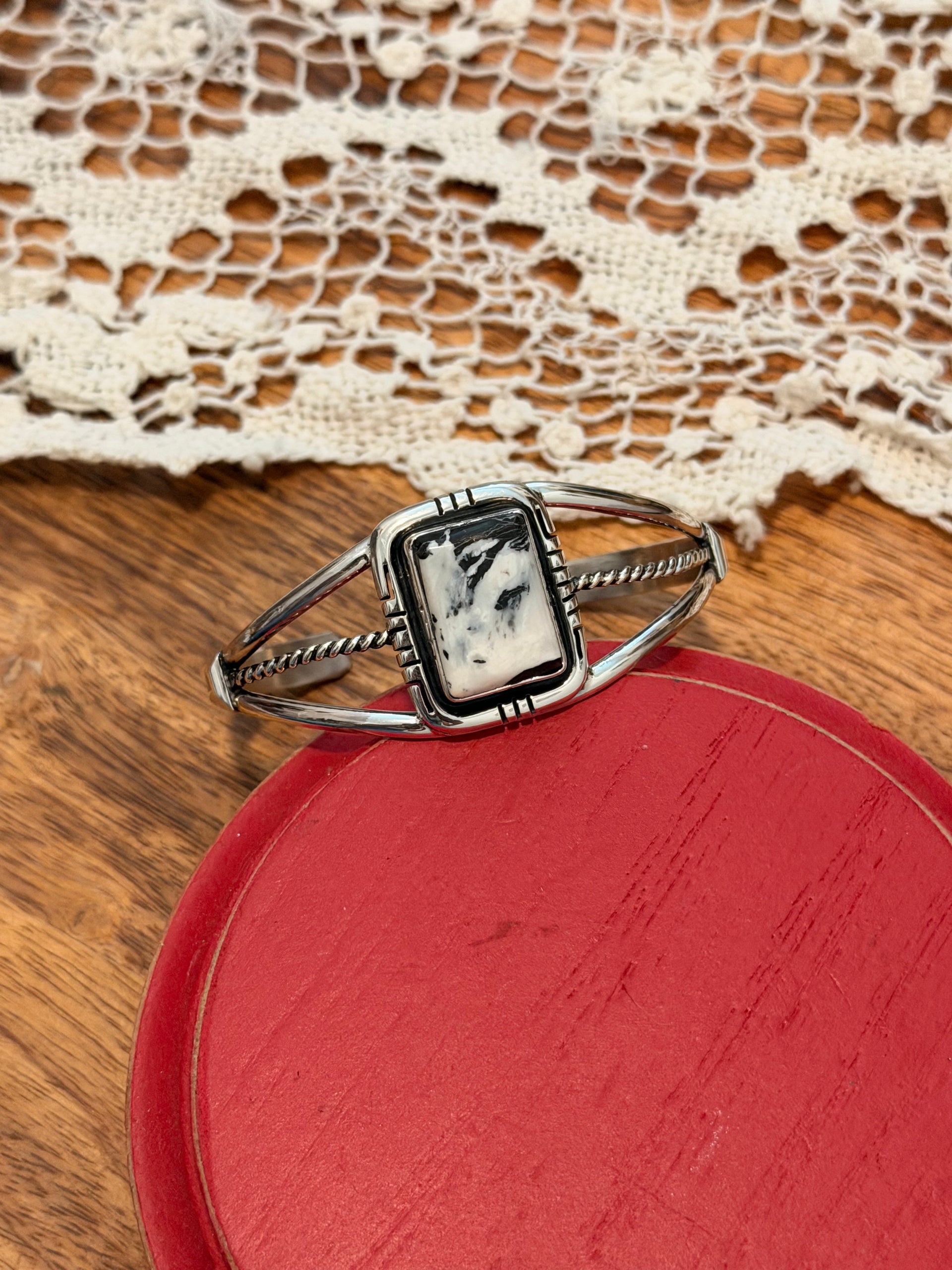 Navajo Made White Buffalo & Sterling Silver Cuff Bracelet