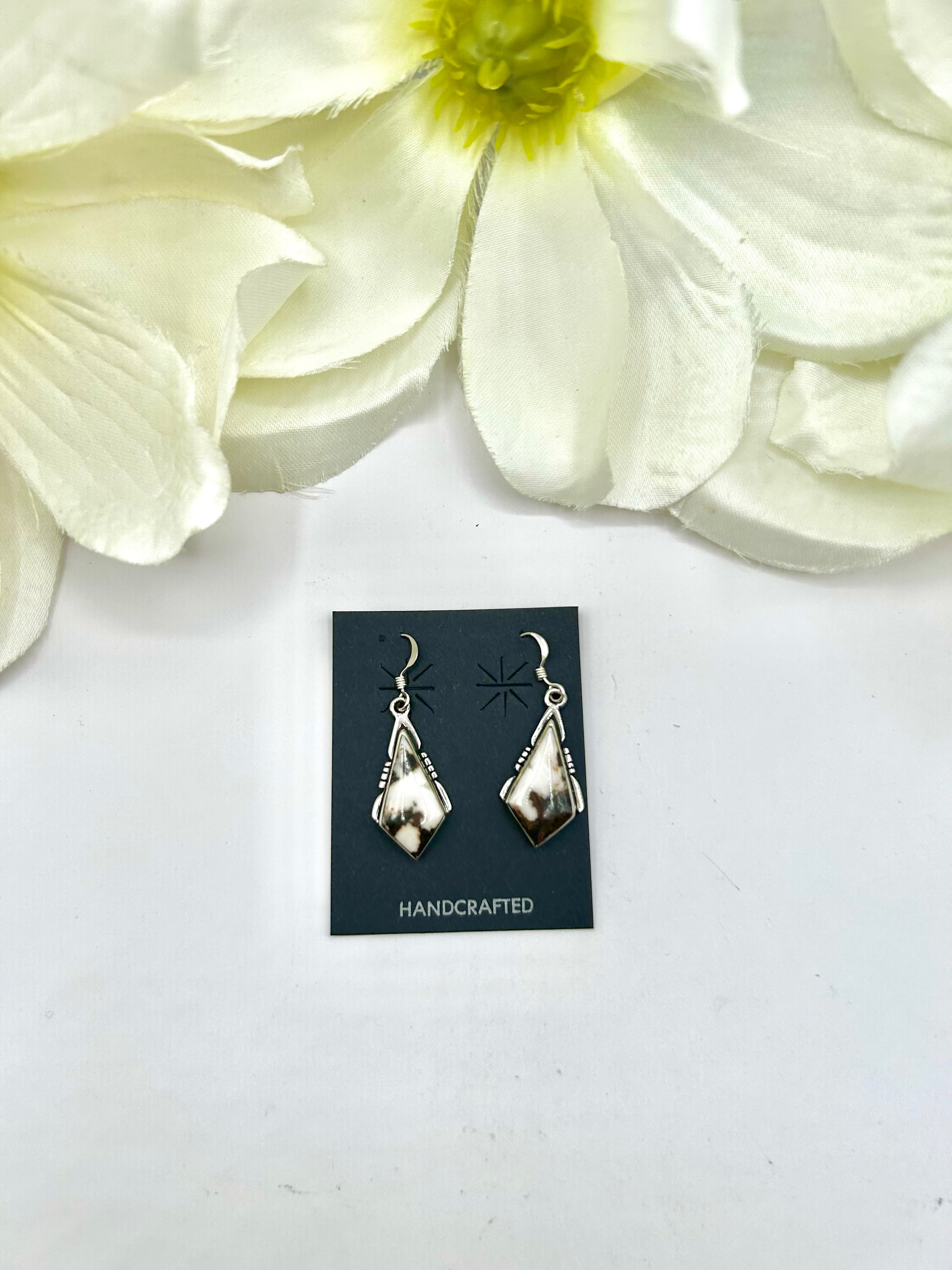 Navajo Made Wild Horse & Sterling Silver Hook  Earrings