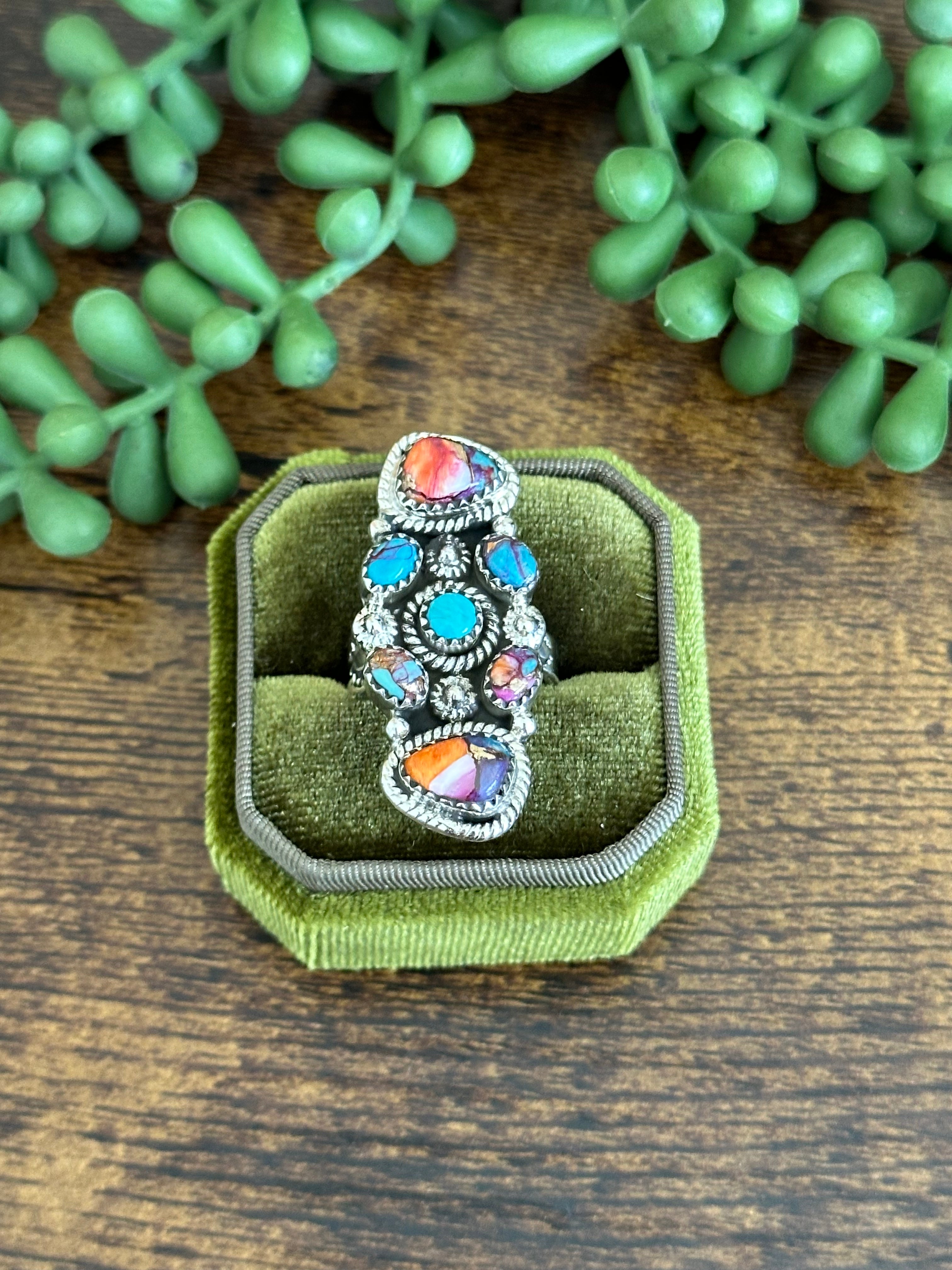 Southwest Handmade Mohave Turquoise & Sterling Silver Adjustable Ring