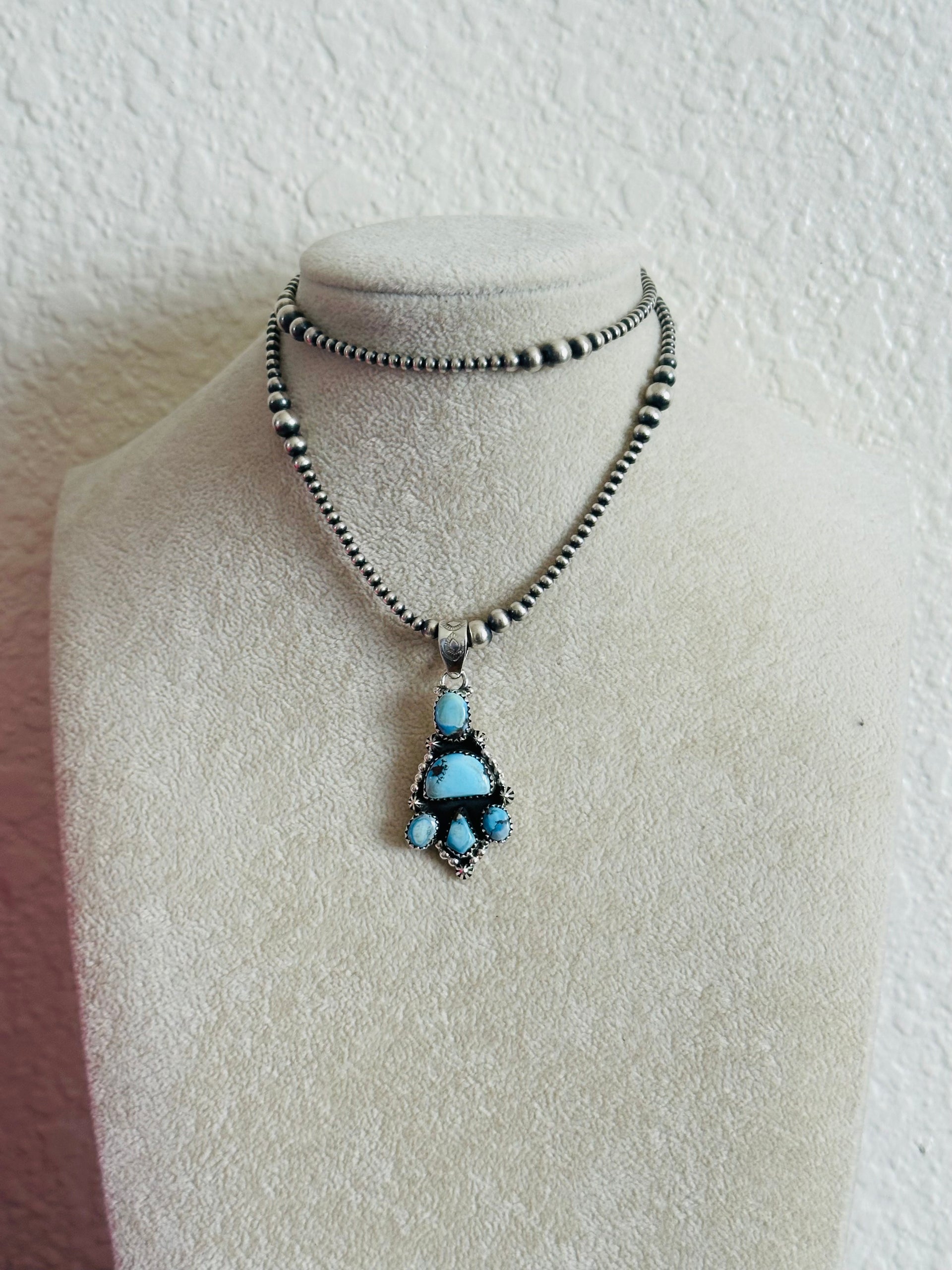 Southwest Handmade Golden Hills Turquoise & Sterling Silver Cluster Pendant