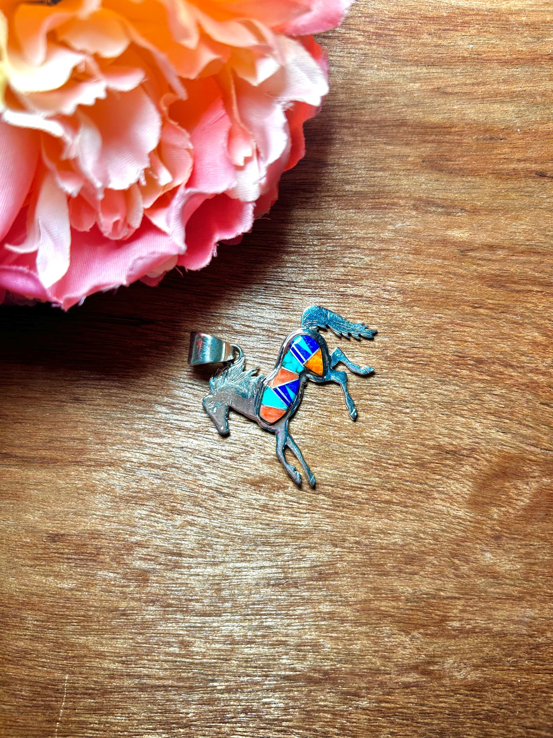 Navajo Made Multi Stone & Sterling Silver Pendant