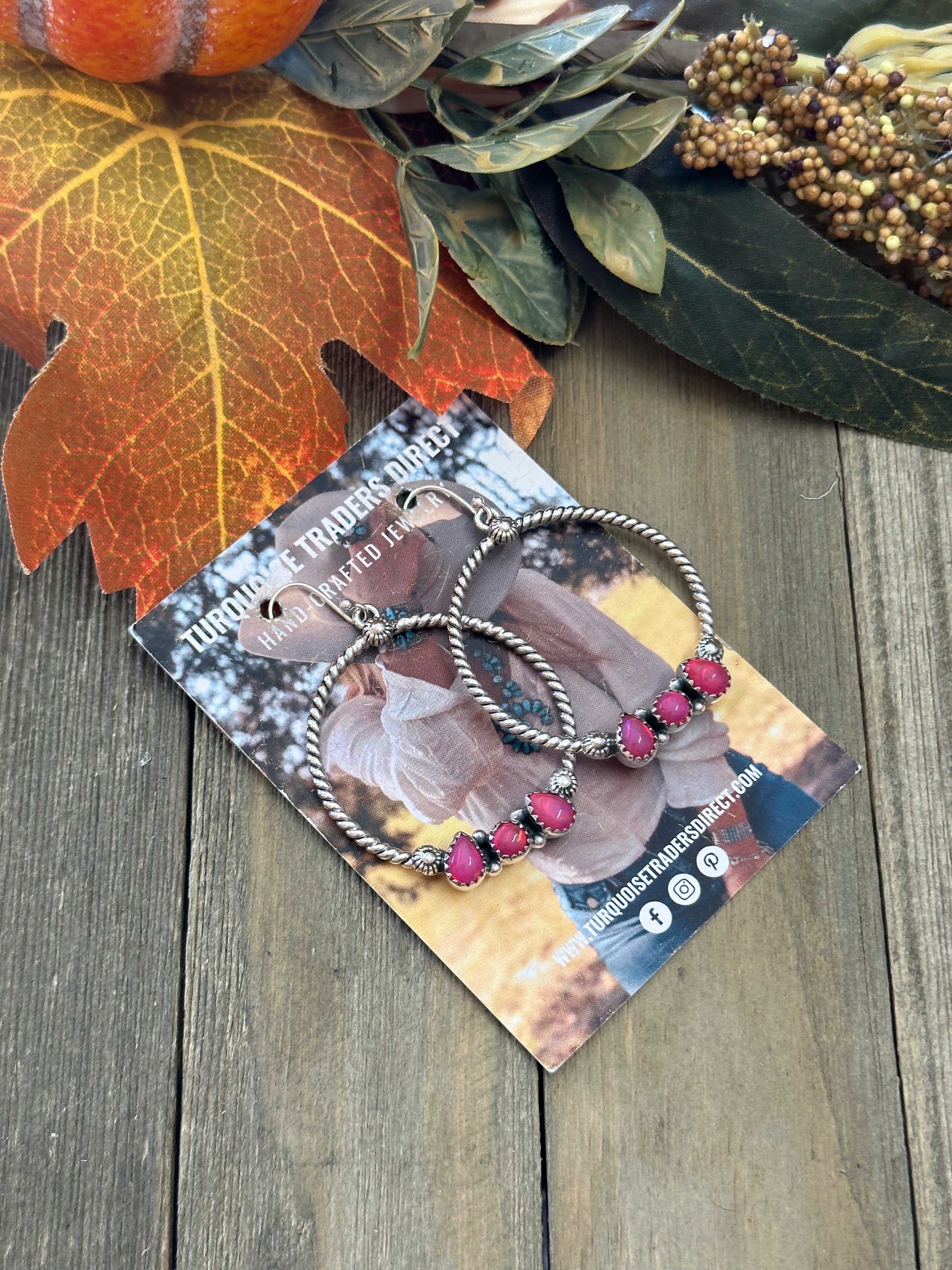 Southwest Handmade Pink Onyx & Sterling Silver Dangle Earrings