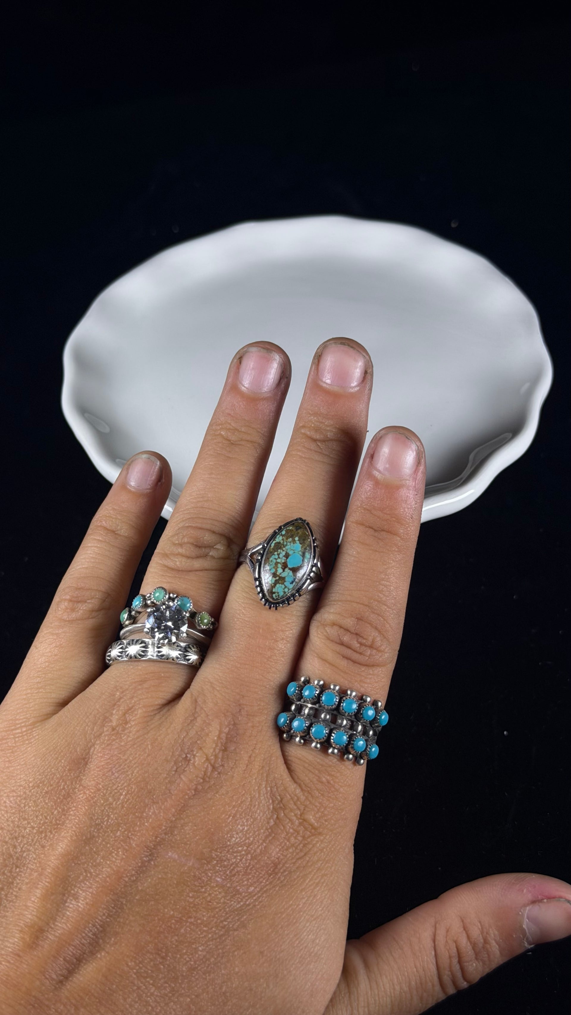 Navajo Made Mine 8 Turquoise & Sterling Silver Ring Size 7.75