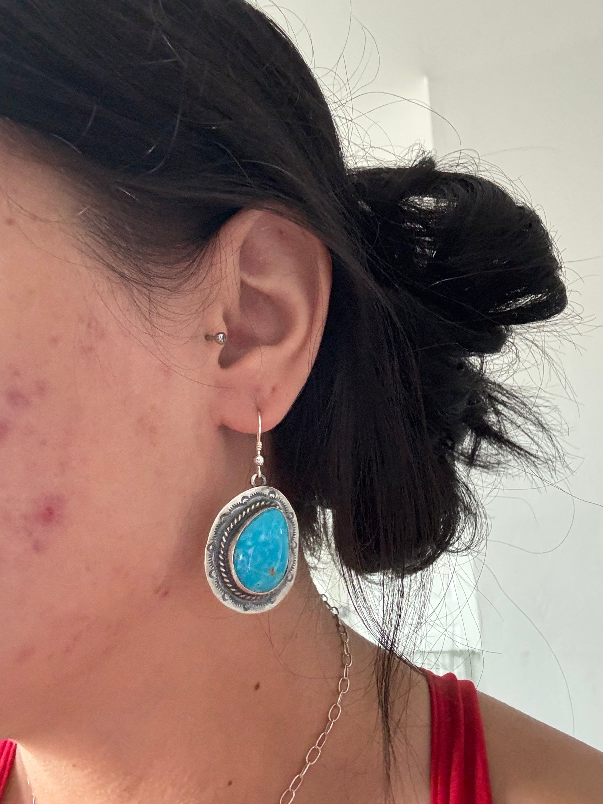 Peggy Skeets Kingman Turquoise & Sterling Silver Dangle Earrings