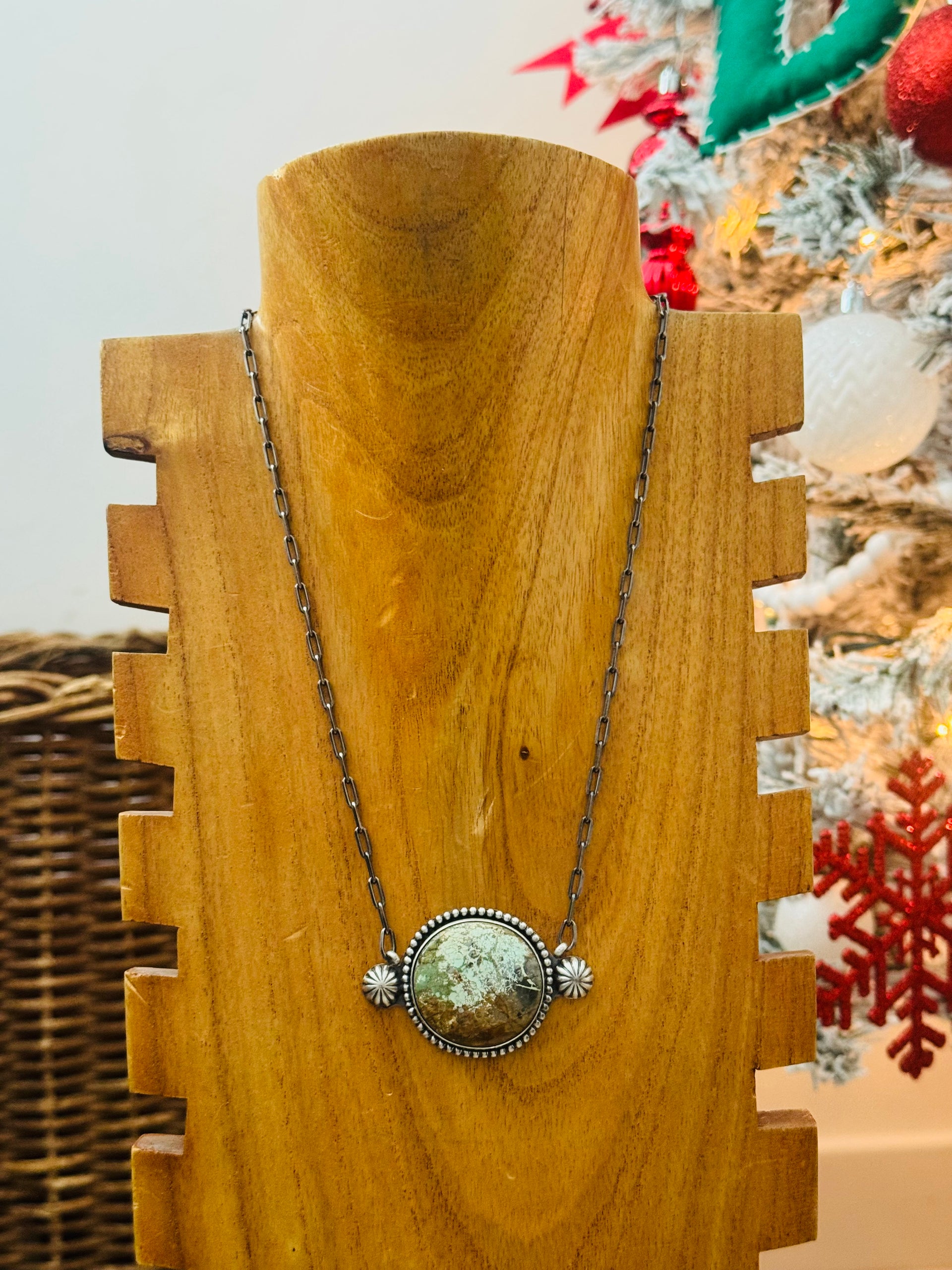 Navajo Made Carico Lake Turquoise and Sterling Silver Necklace