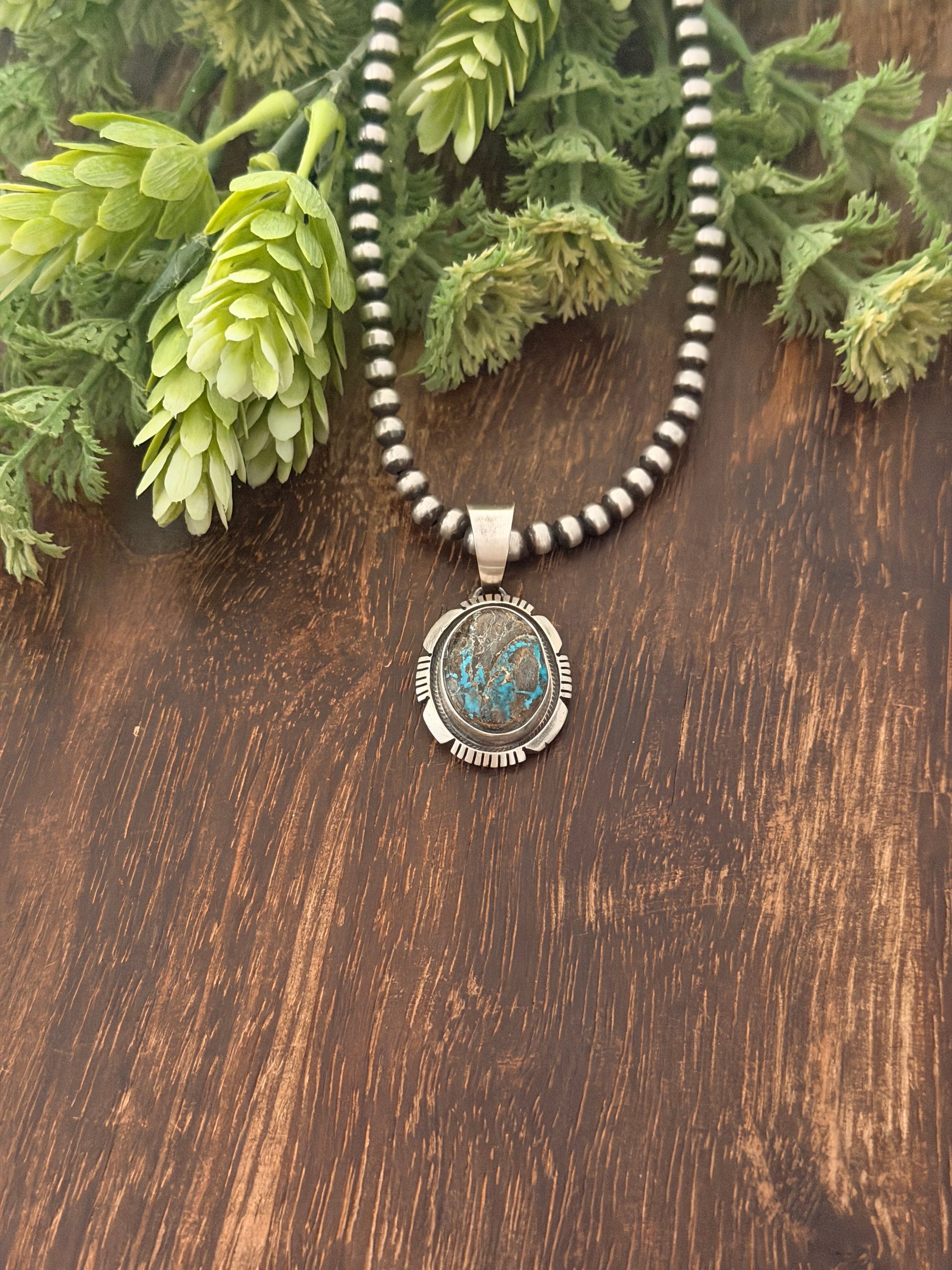 Navajo Made Carico Lake Turquoise & Sterling Silver Pendant