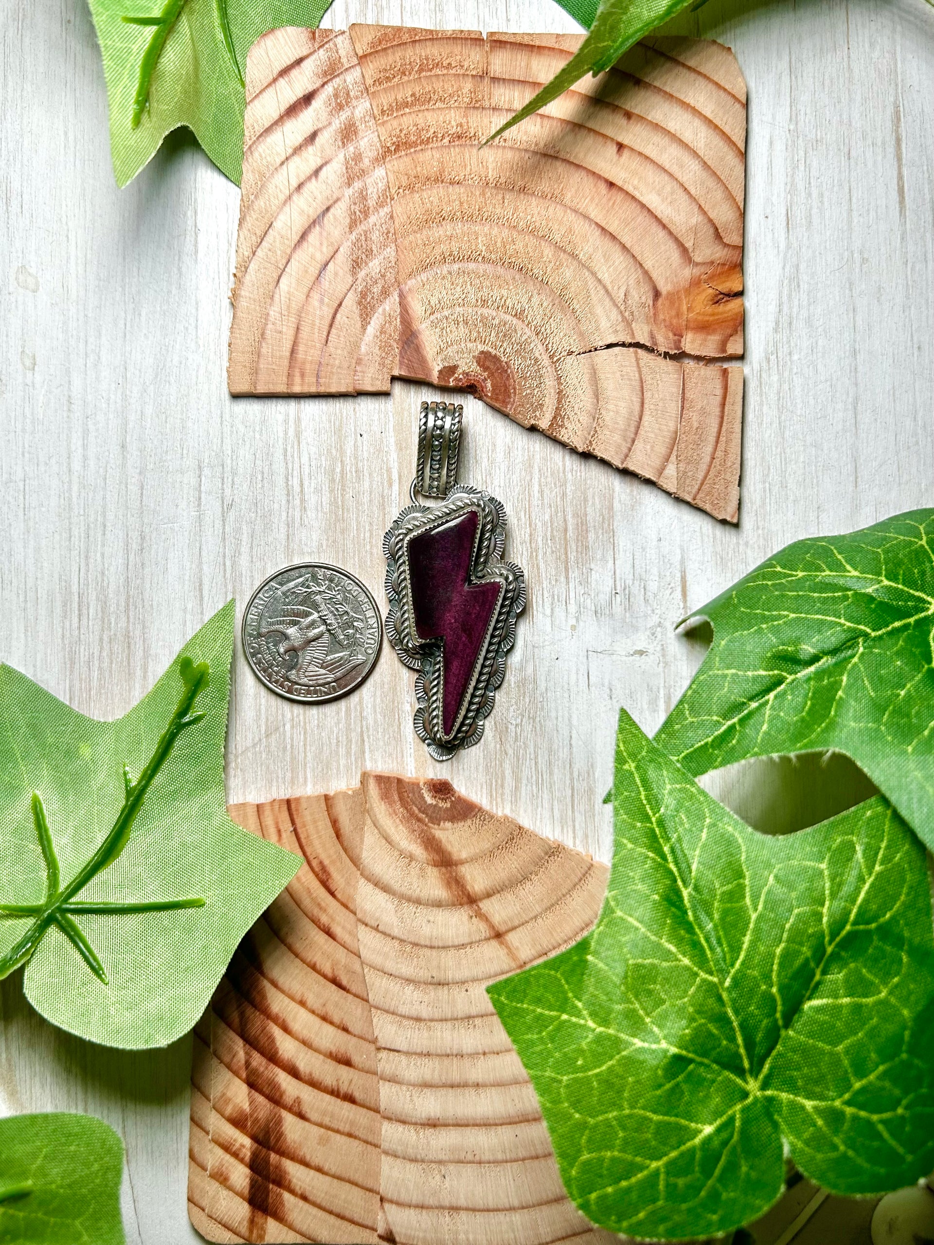 Navajo Made Purple Spiny Oyster & Sterling Silver Pendant