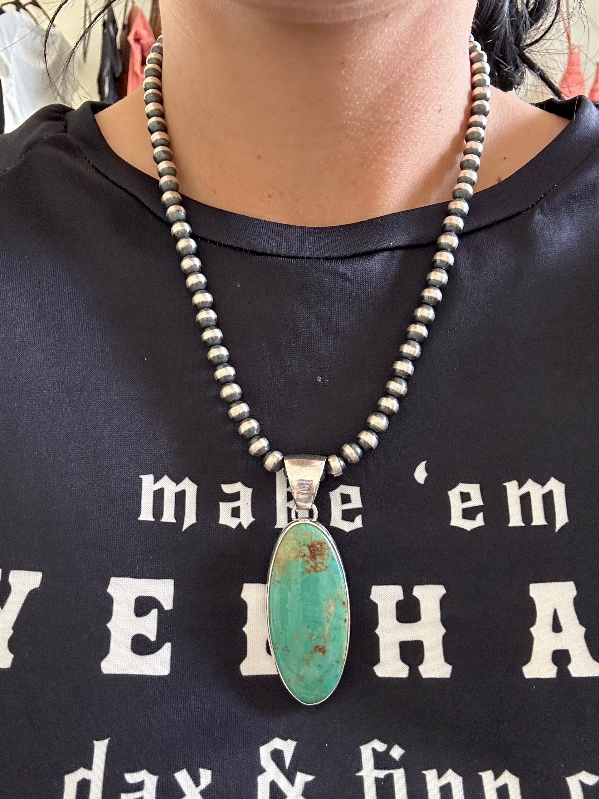 Navajo Made Kingman Turquoise & Sterling Silver Pendant