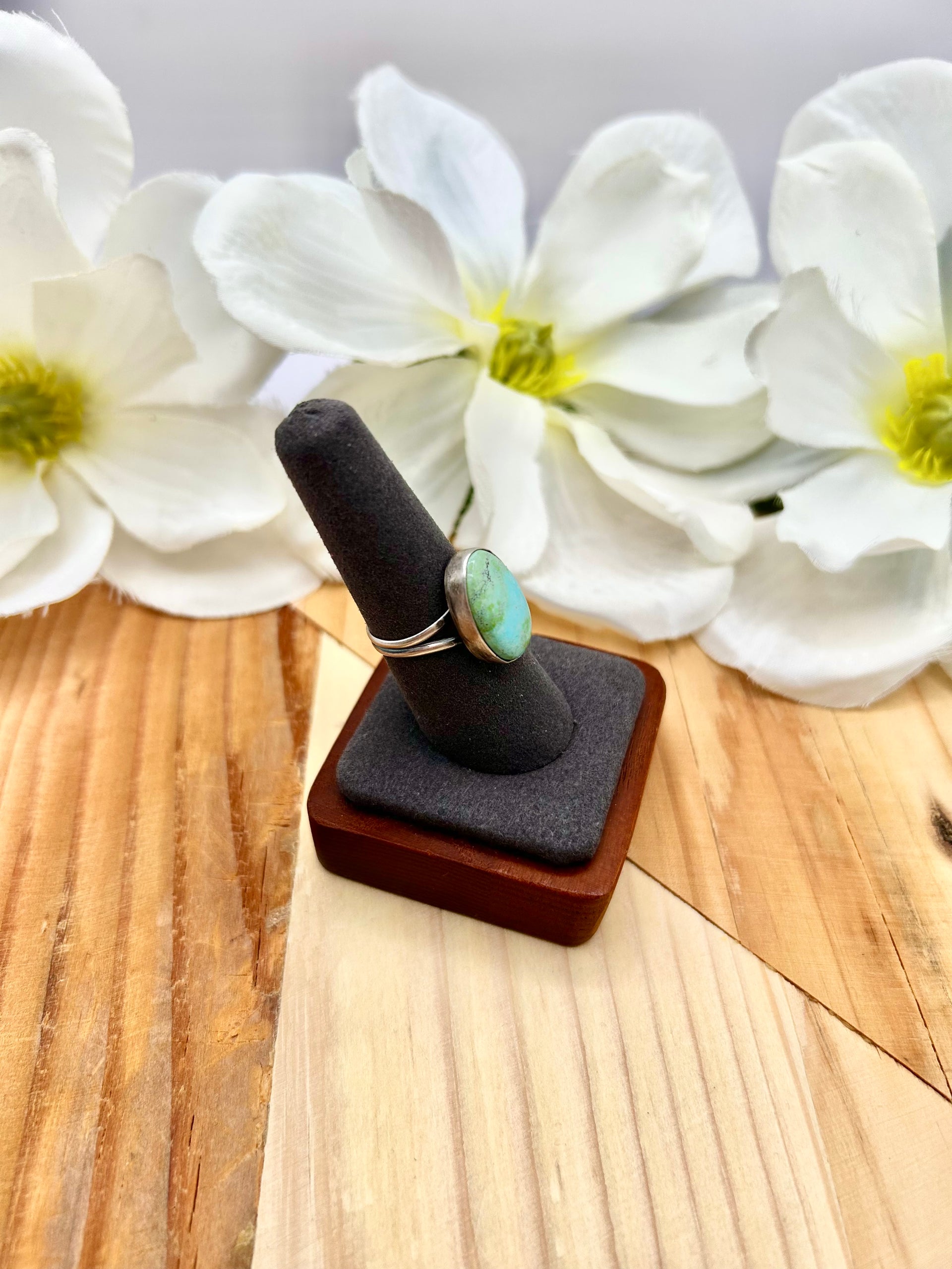 Navajo Made Sonoran Gold Turquoise & Sterling Silver Ring Size 8