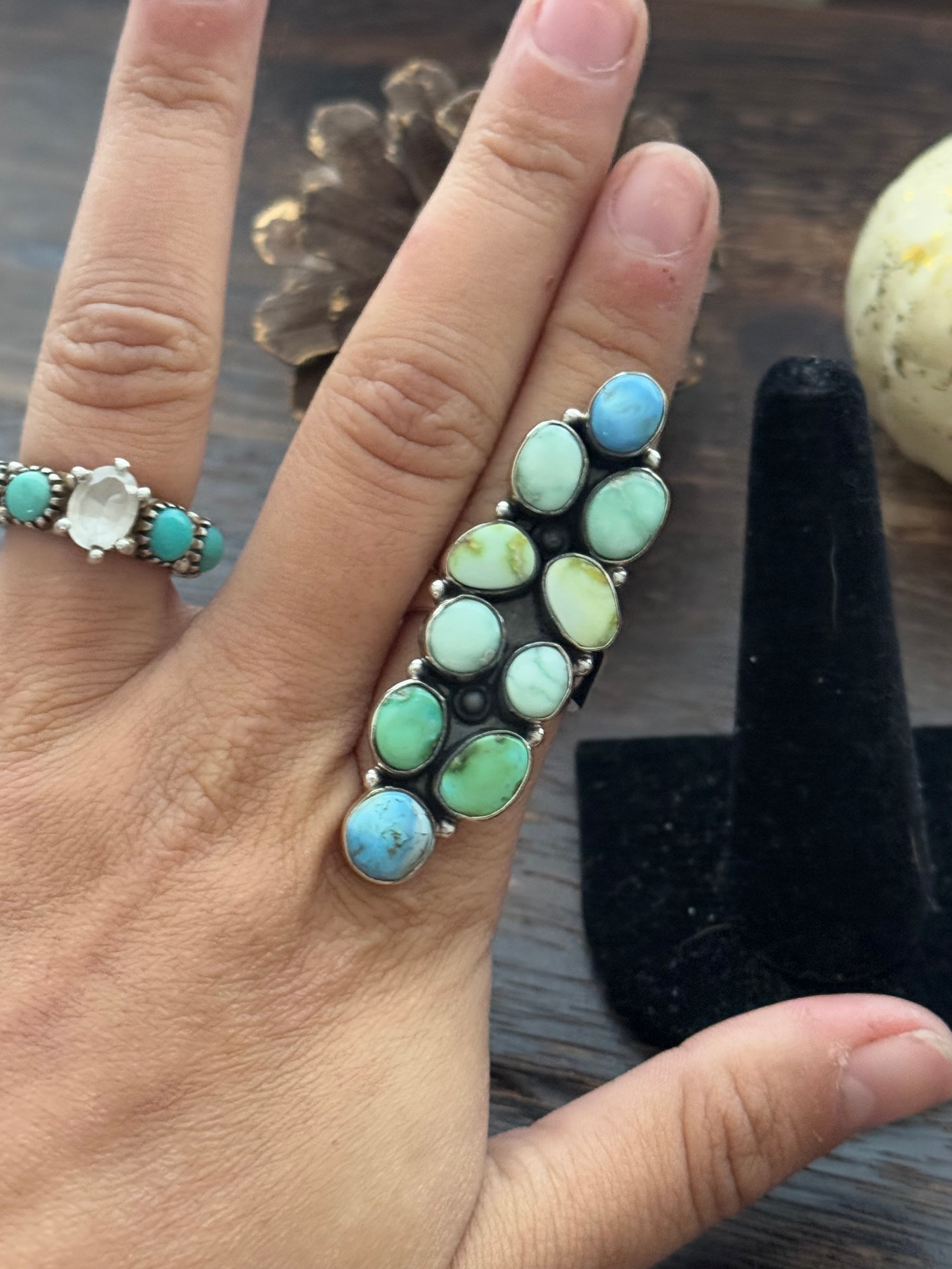 Southwest Handmade Multi Stone & Sterling Silver Adjustable Ring