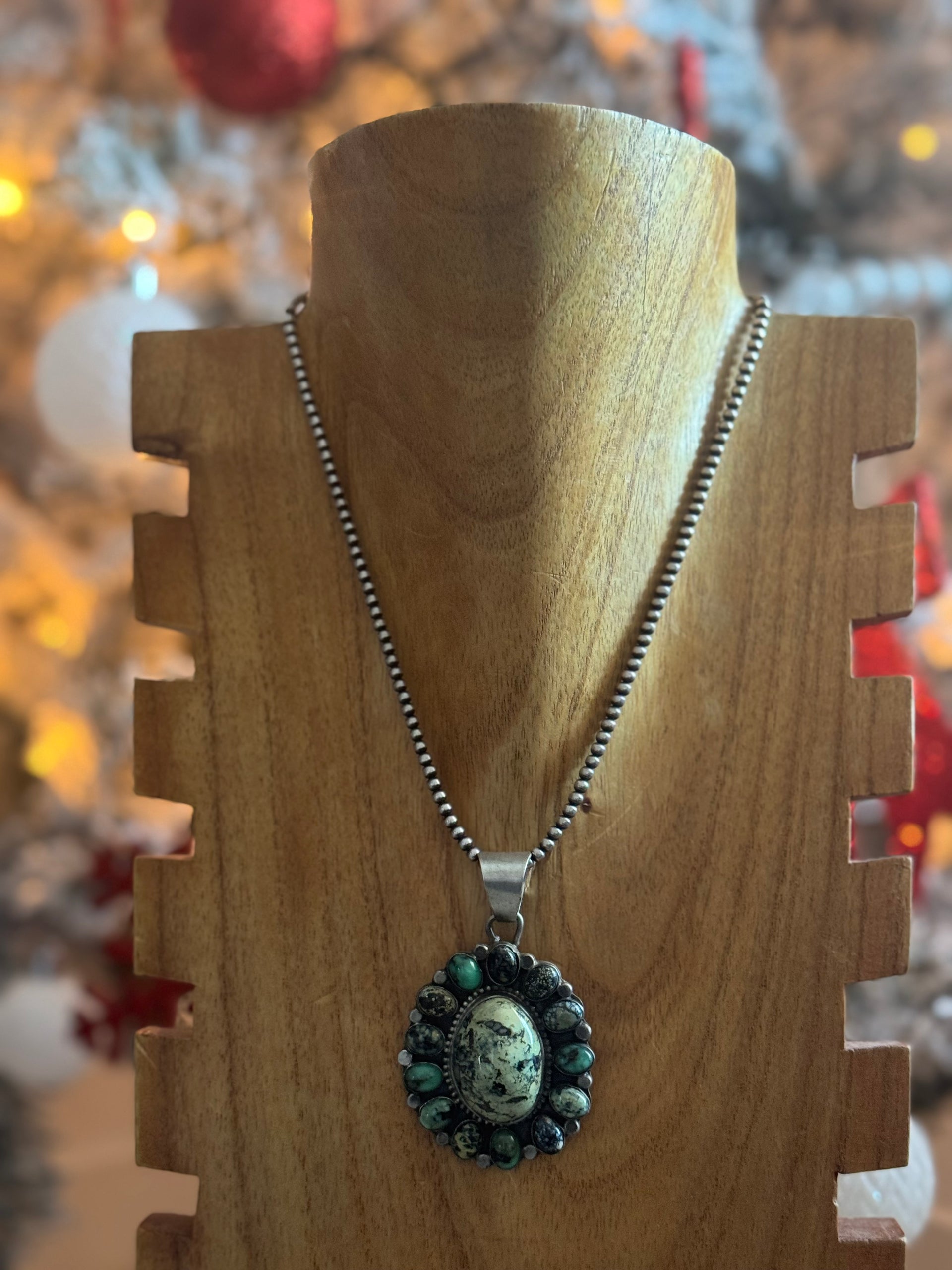 Sheila Becenti New Lander Variscite & Sterling Silver Cluster Pendant