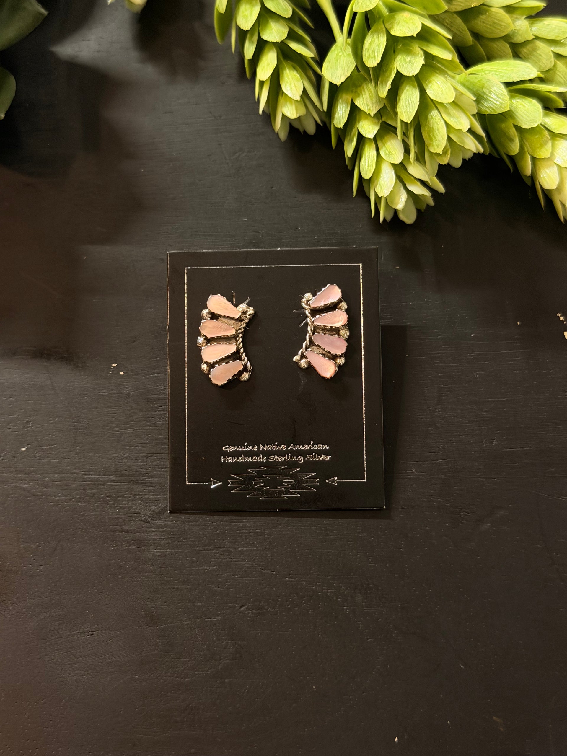 Zuni Handmade Mother of Pearl & Sterling Silver Post Earrings