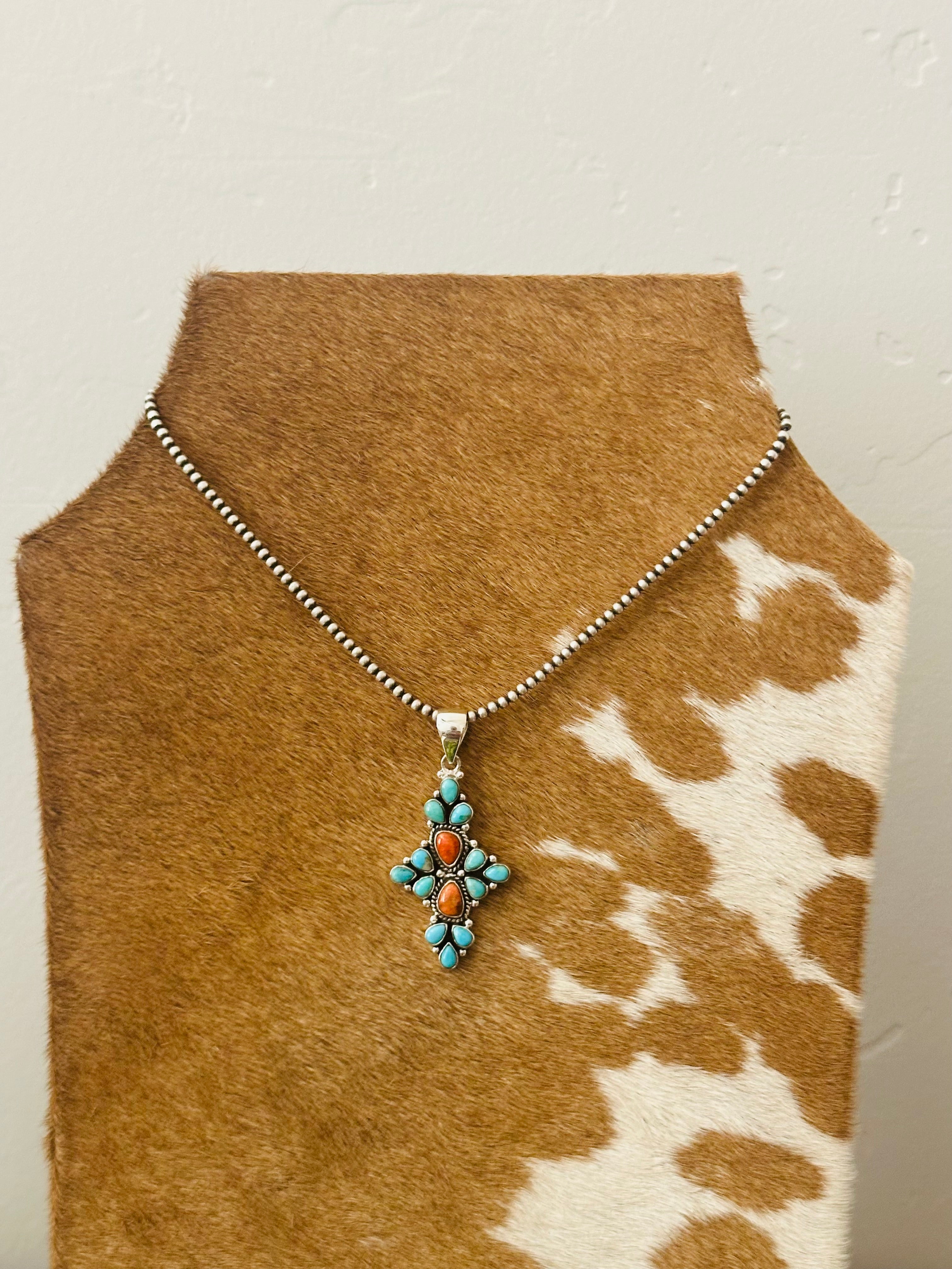 Southwest Handmade Multi Stone & Sterling Silver Cluster Pendant