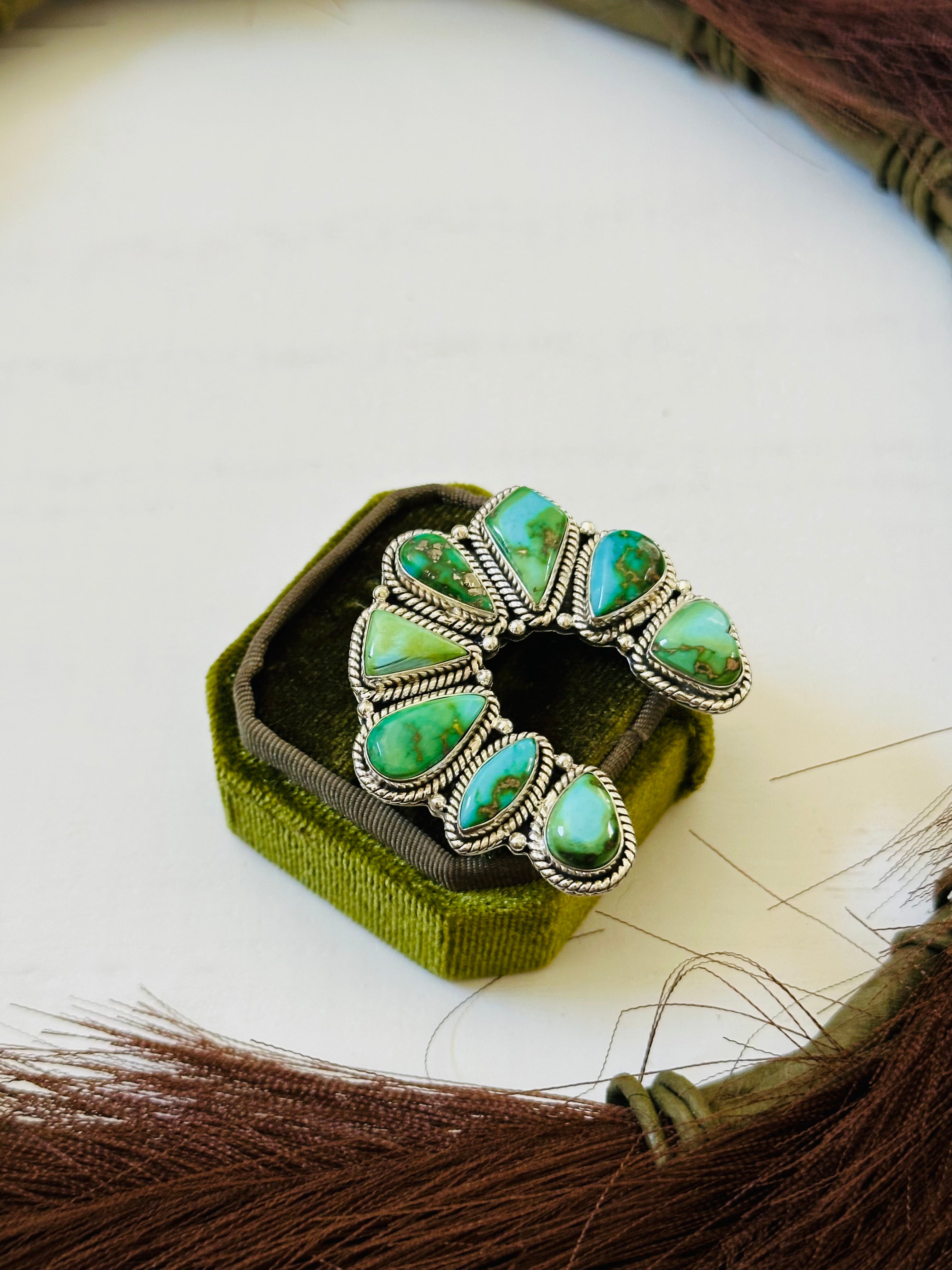 TTD “Chance” Sonoran Mountain Turquoise & Sterling Silver Adjustable Cluster Naja Ring