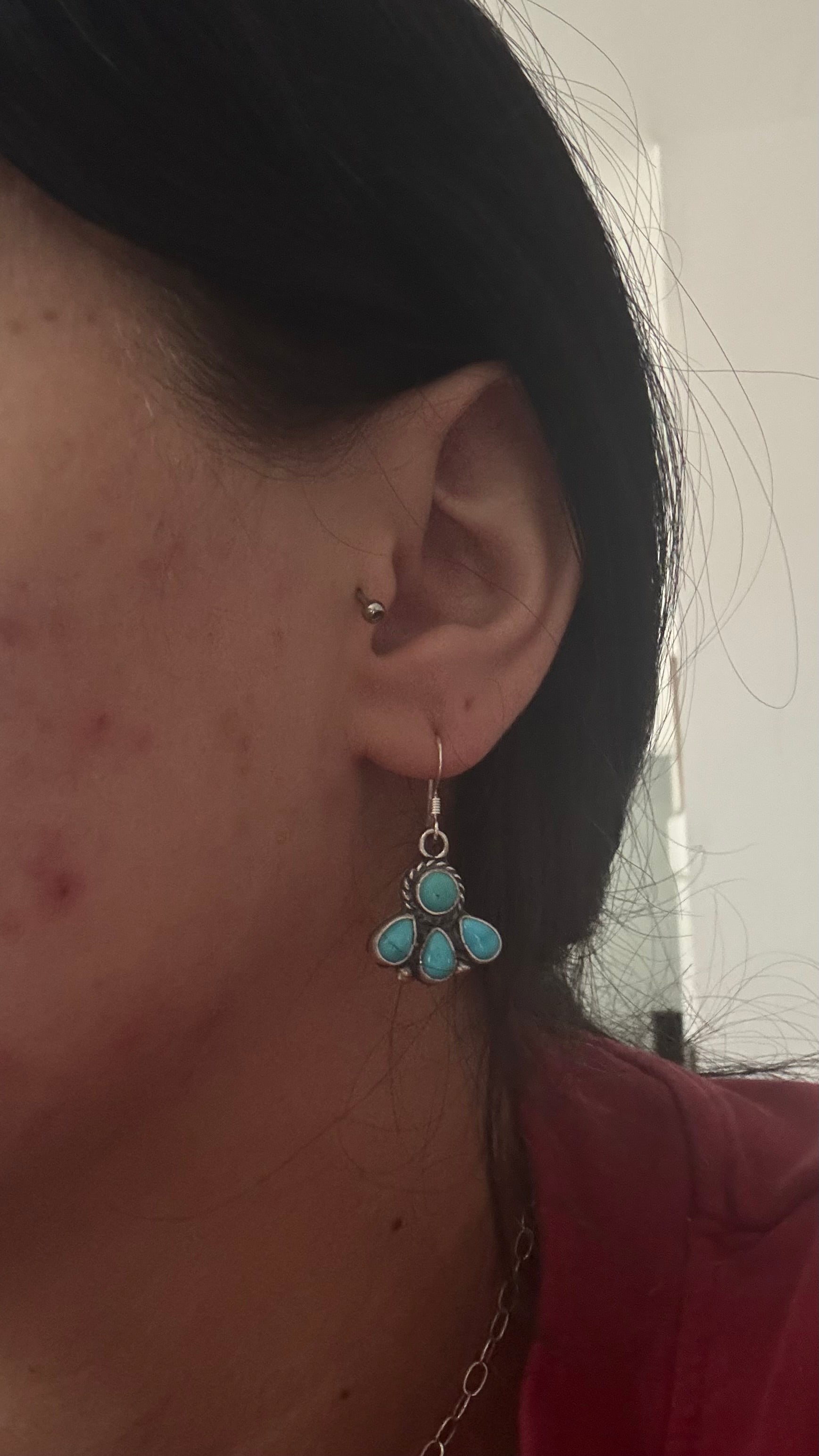 Gary Shorty Kingman Turquoise & Sterling Silver Dangle Cluster Earrings