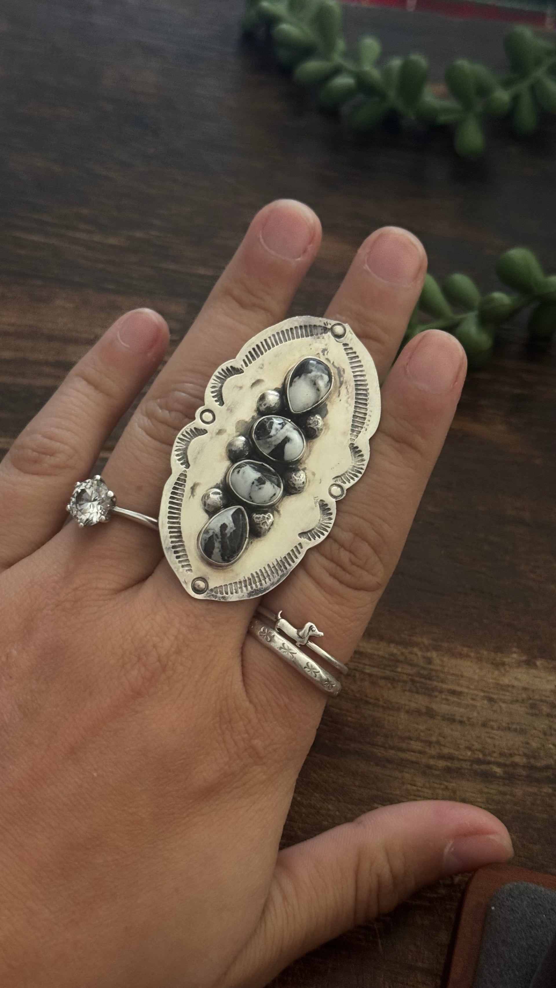 Navajo Made White Buffalo & Sterling Silver Adjustable Ring