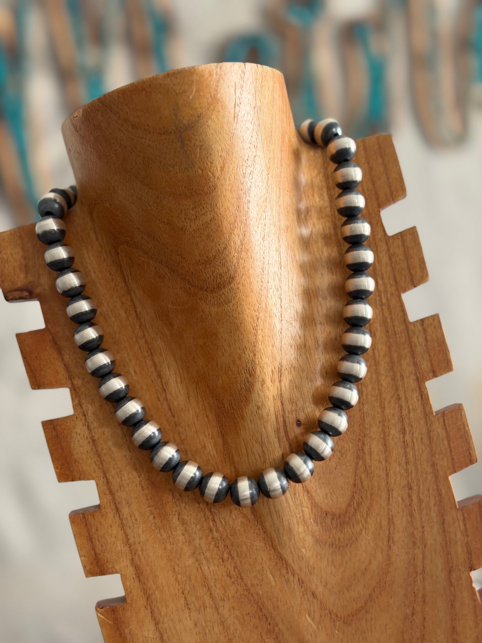 Navajo Strung Sterling Silver 12 MM 18 inch Machine Made Pearl Necklace