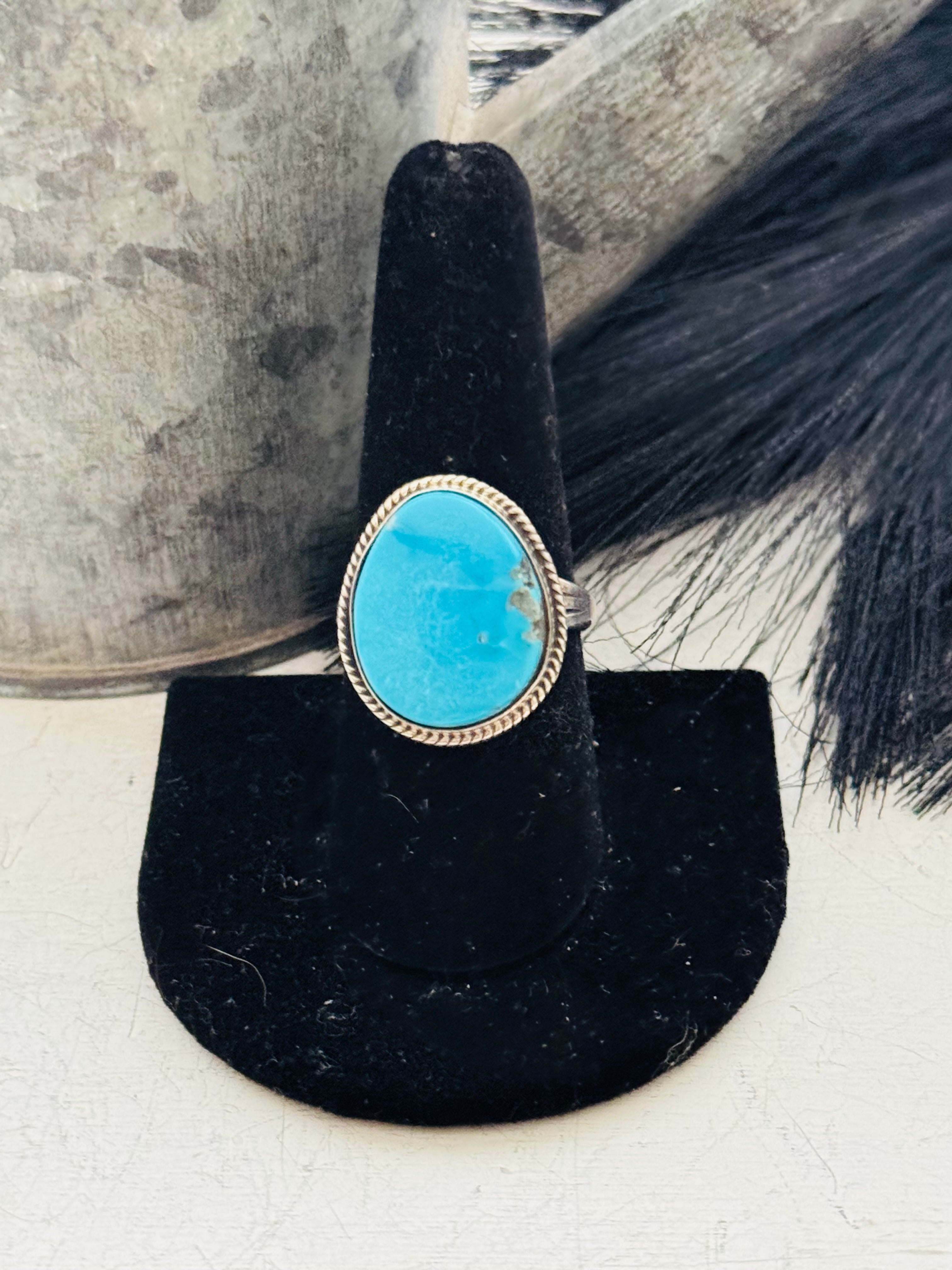 Navajo Made Kingman Turquoise & Sterling Silver Ring