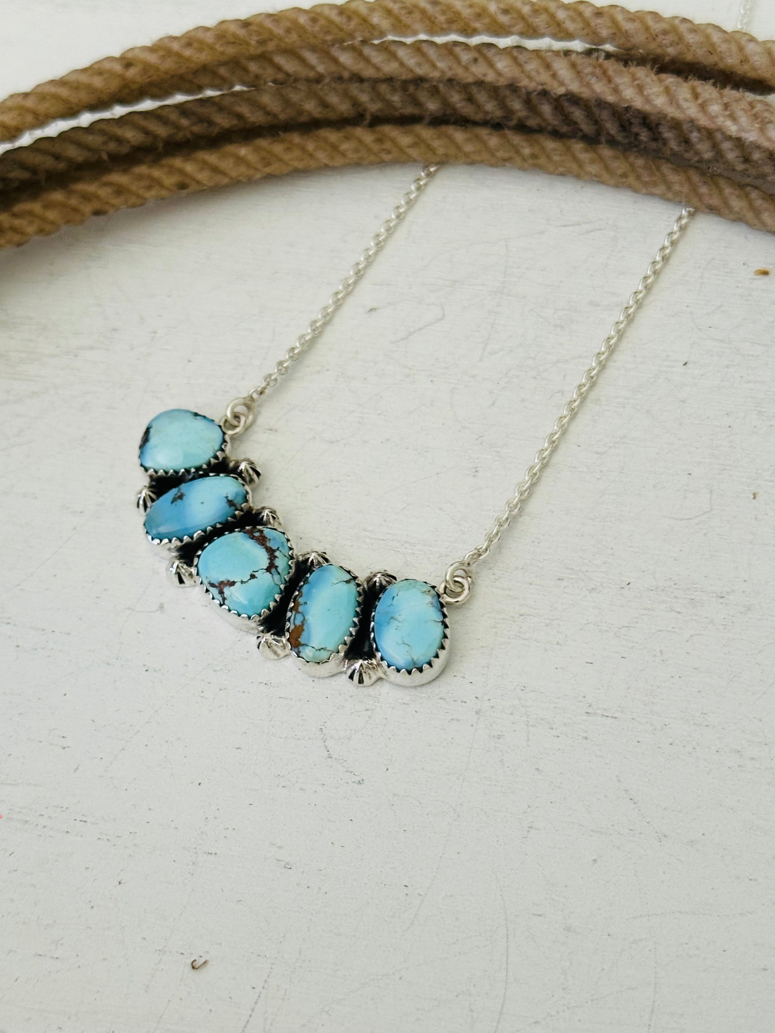 Southwest Handmade Golden Hills Turquoise & Sterling Silver Necklace