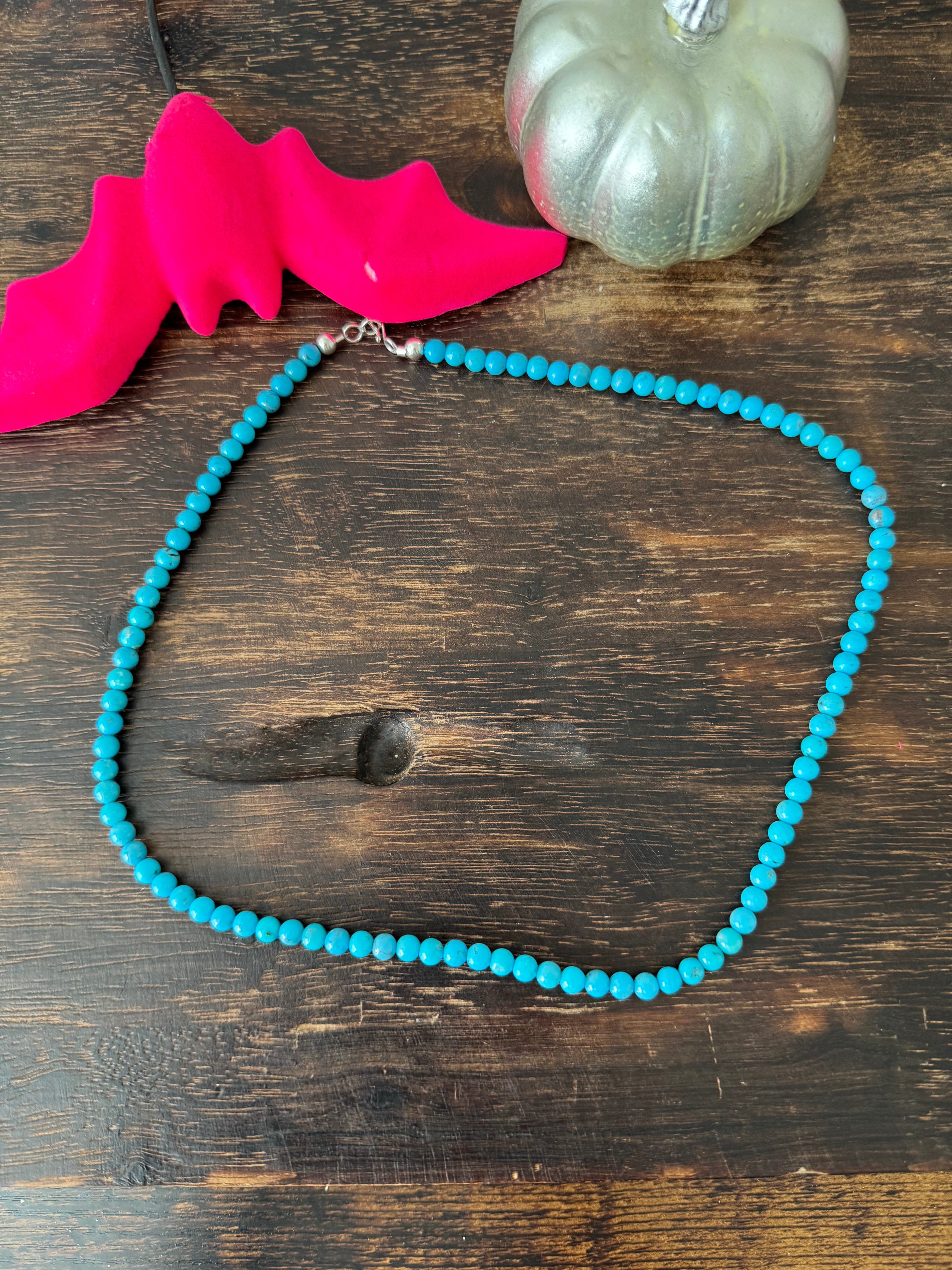 Navajo Strung Egyptian Turquoise & Sterling Silver Beaded Necklace