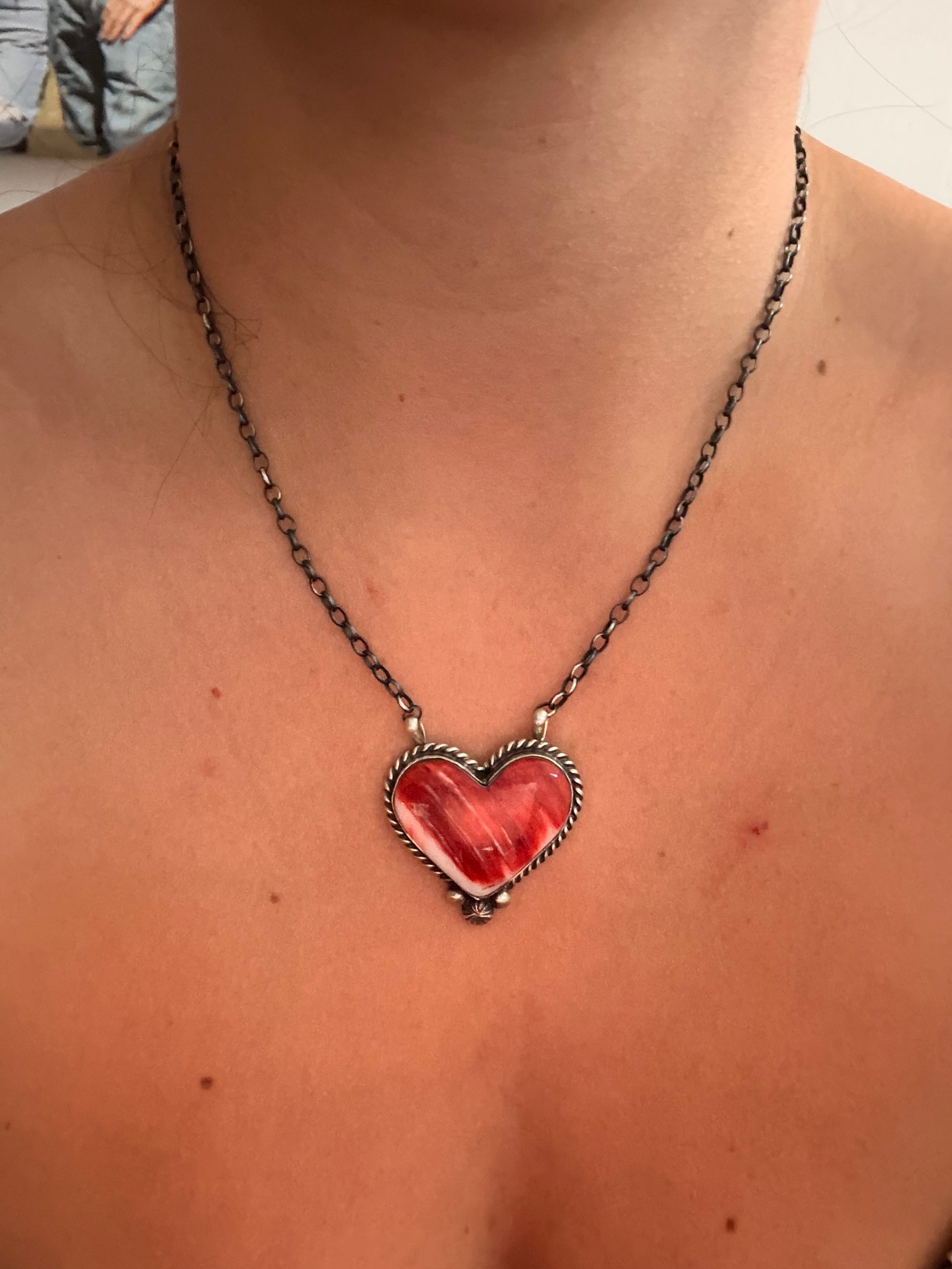 Chassity Belone Spiny Oyster & Sterling Silver Heart Necklace