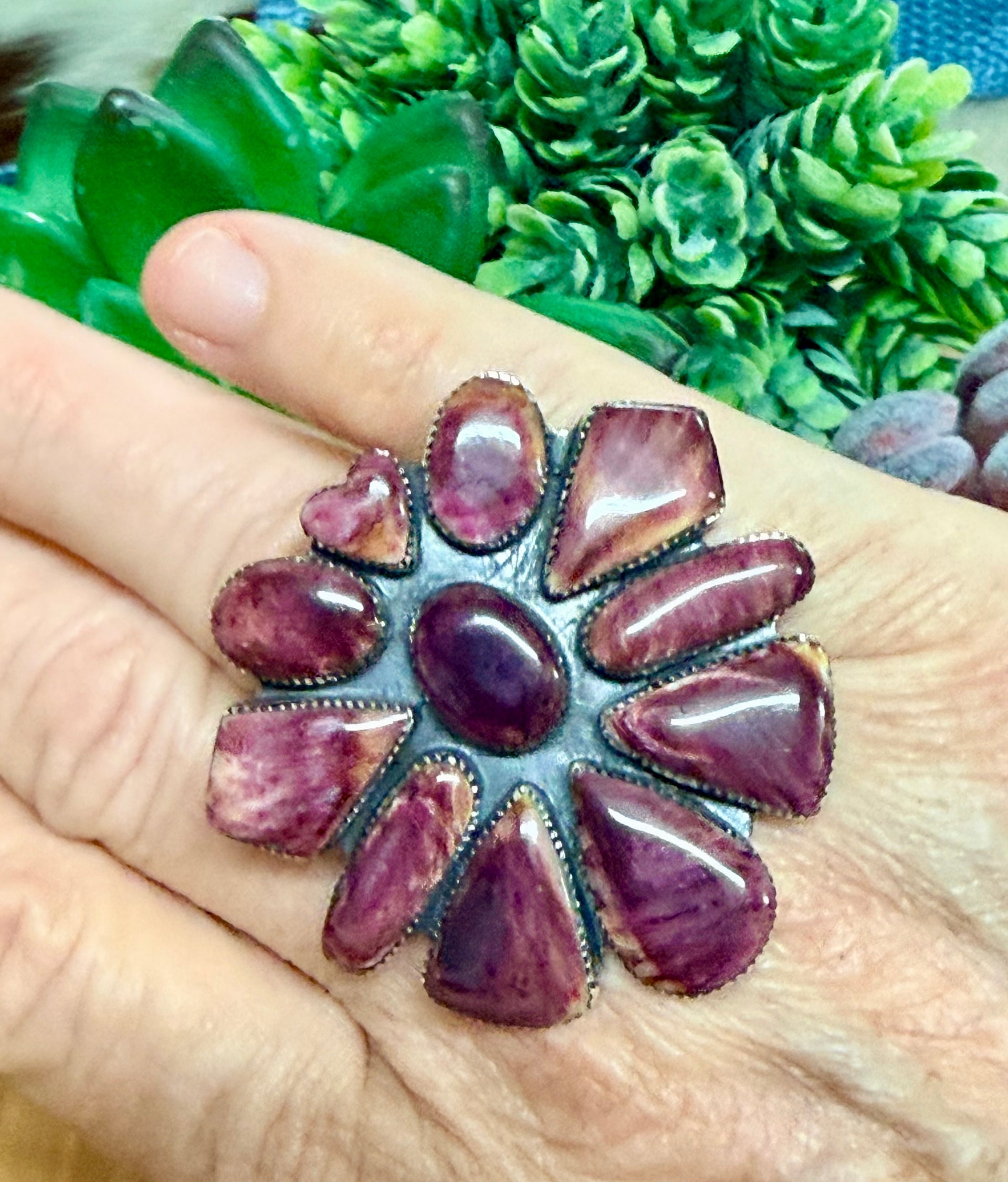 Southwest Handmade Purple Spiny Oyster & Sterling Silver Adjustable Ring