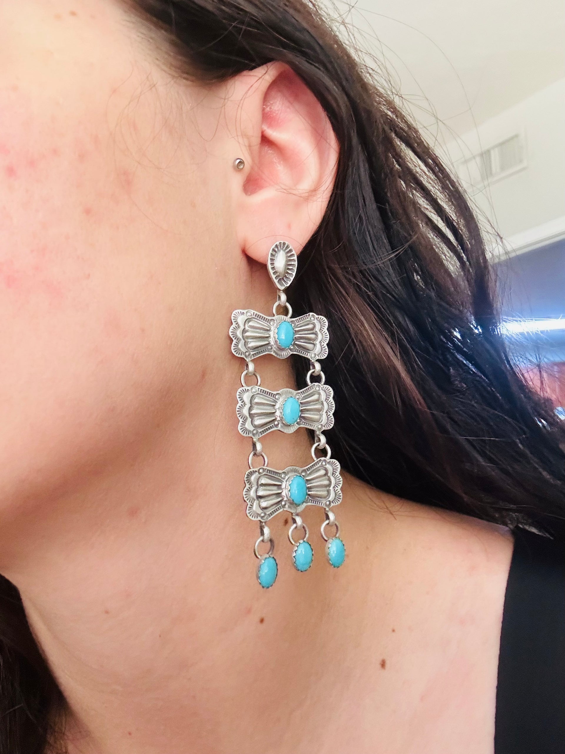 Eleanor Richards Kingman Turquoise & Sterling Silver Post Dangle Earrings