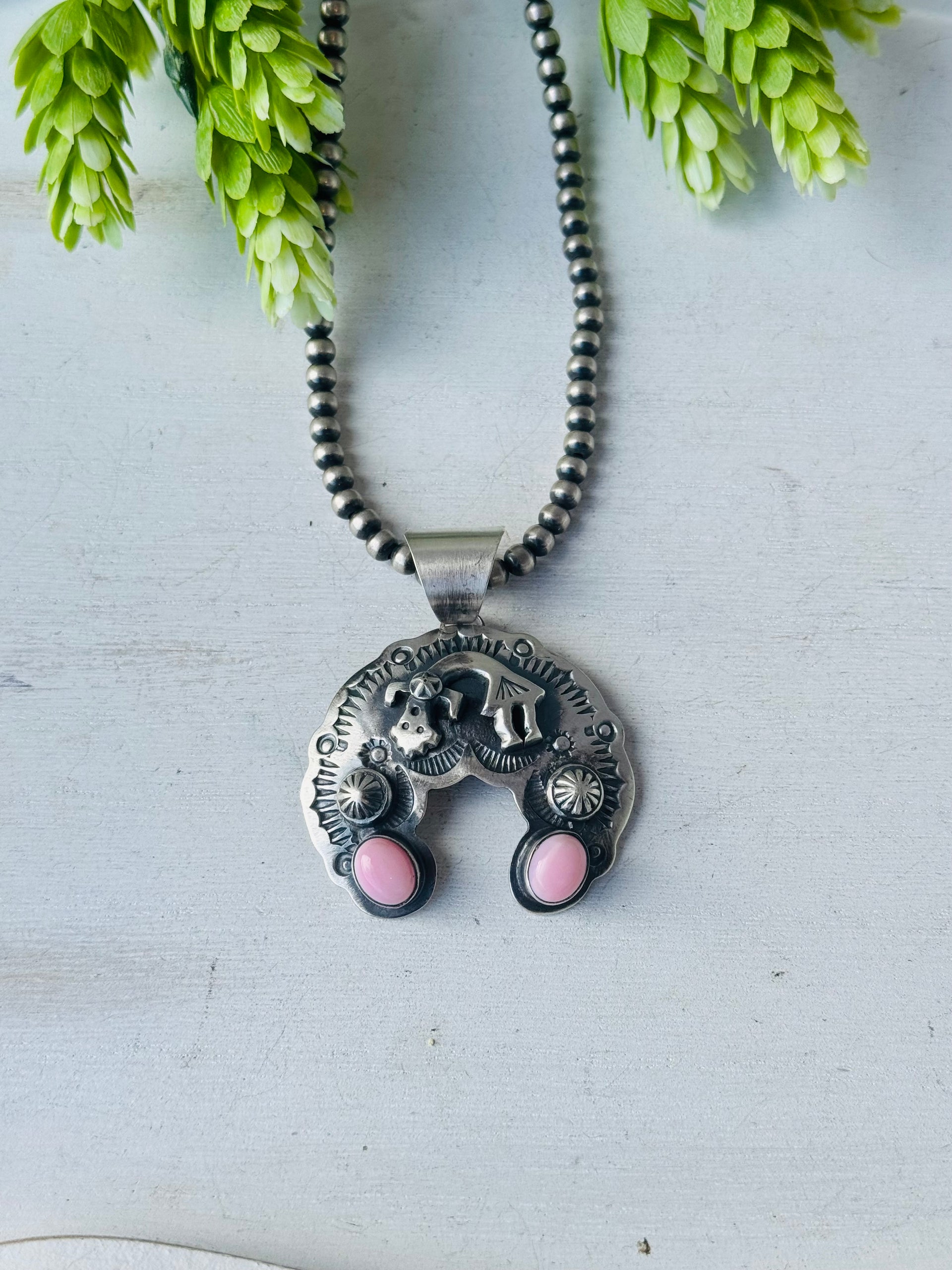 Chimney Butte Pink Conch & Sterling Silver Naja Pendant