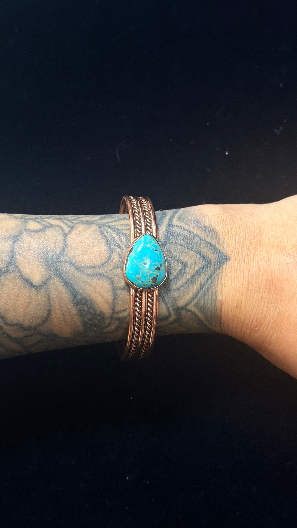 Navajo Made Kingman Turquoise & Copper Cuff Bracelet