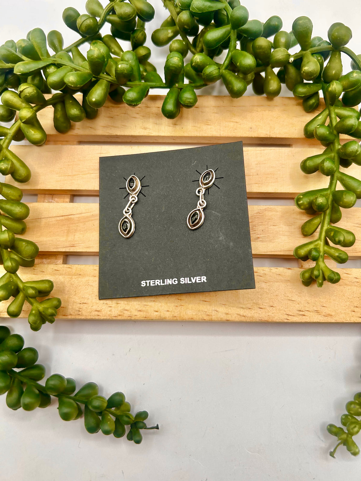 Navajo Made Onyx & Sterling Silver Post Earrings
