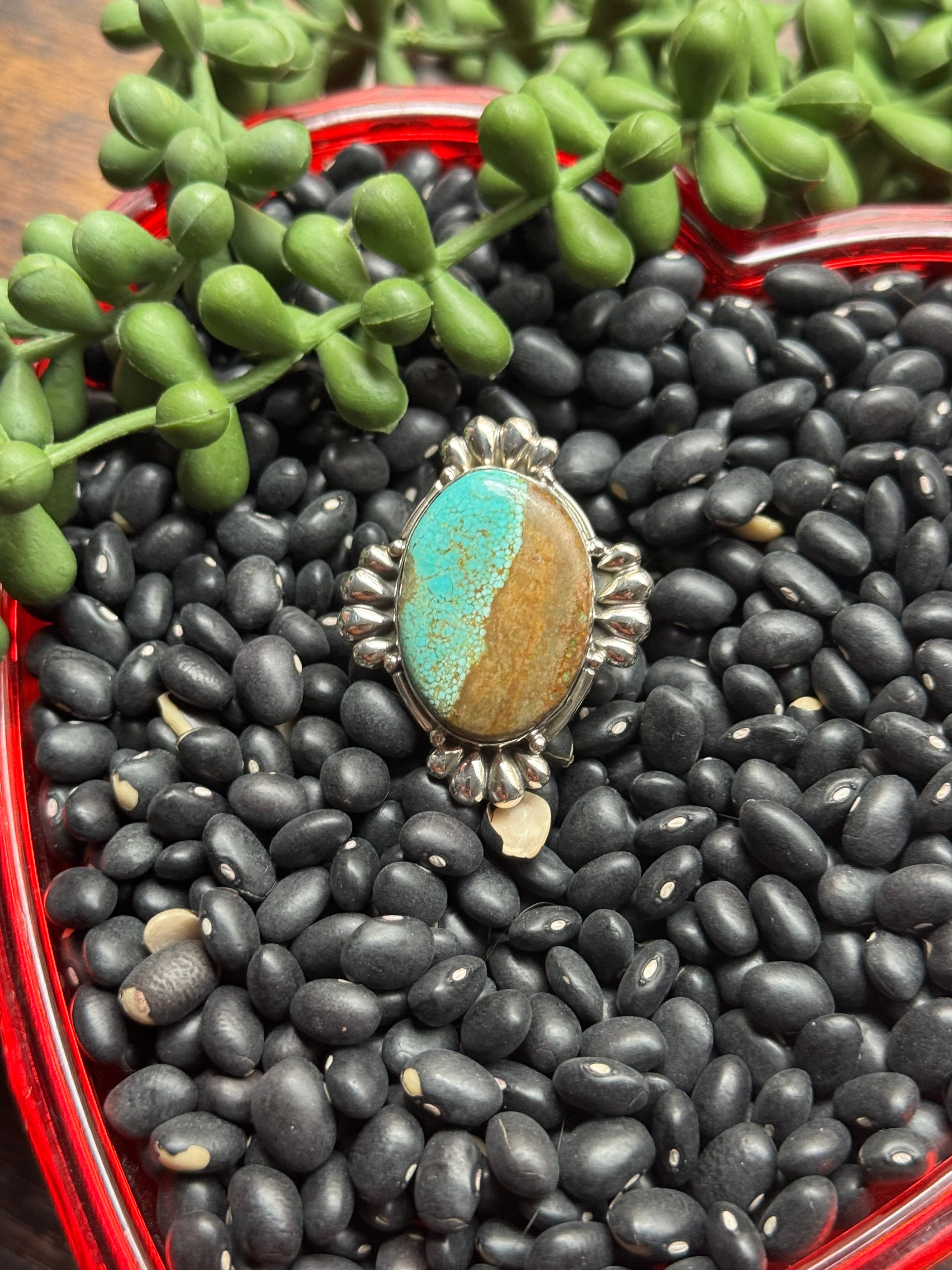 Southwest Handmade #8 Turquoise & Sterling Silver Adjustable Ring