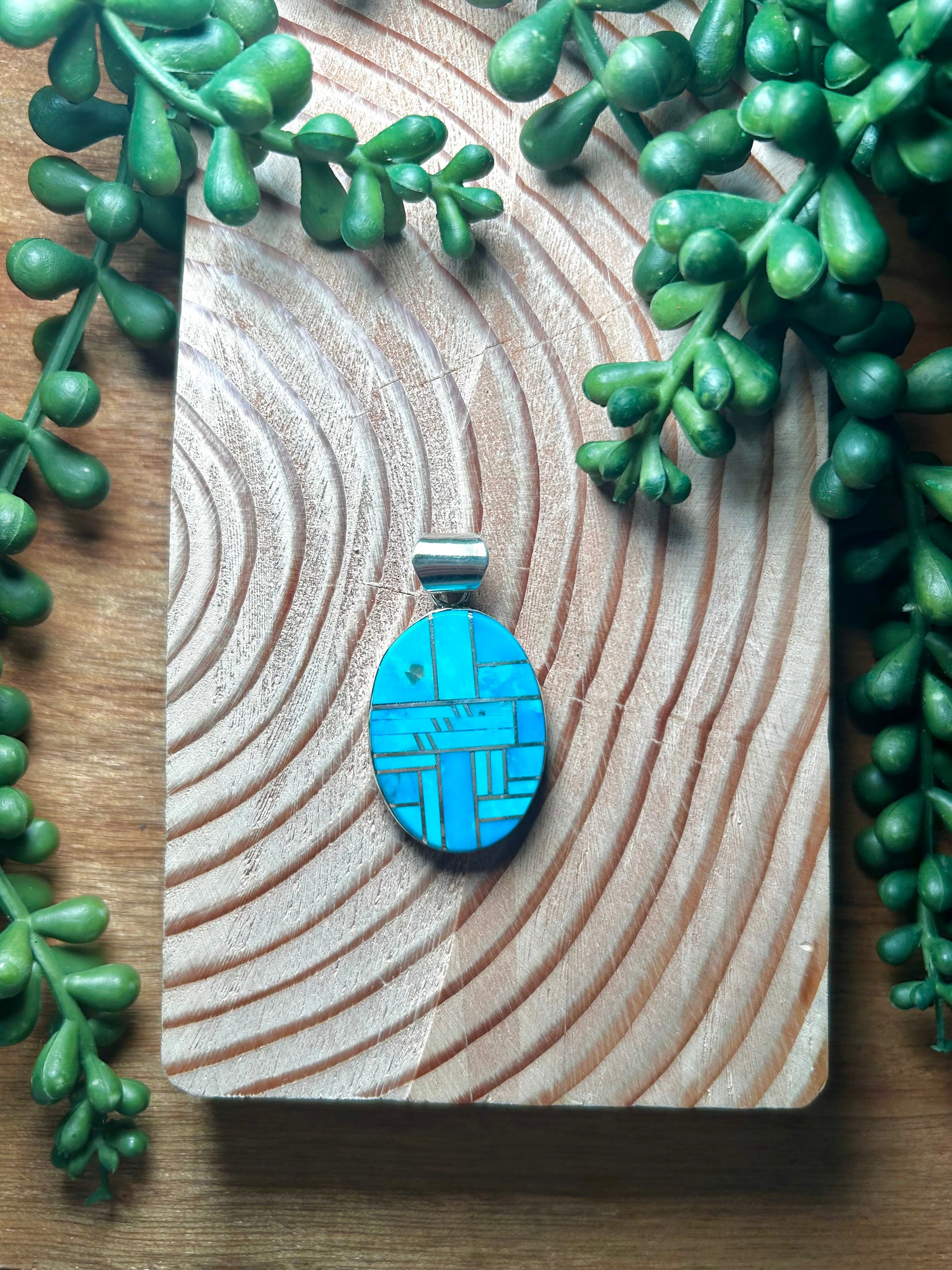 Navajo Made Kingman Turquoise & Sterling Silver Pendant
