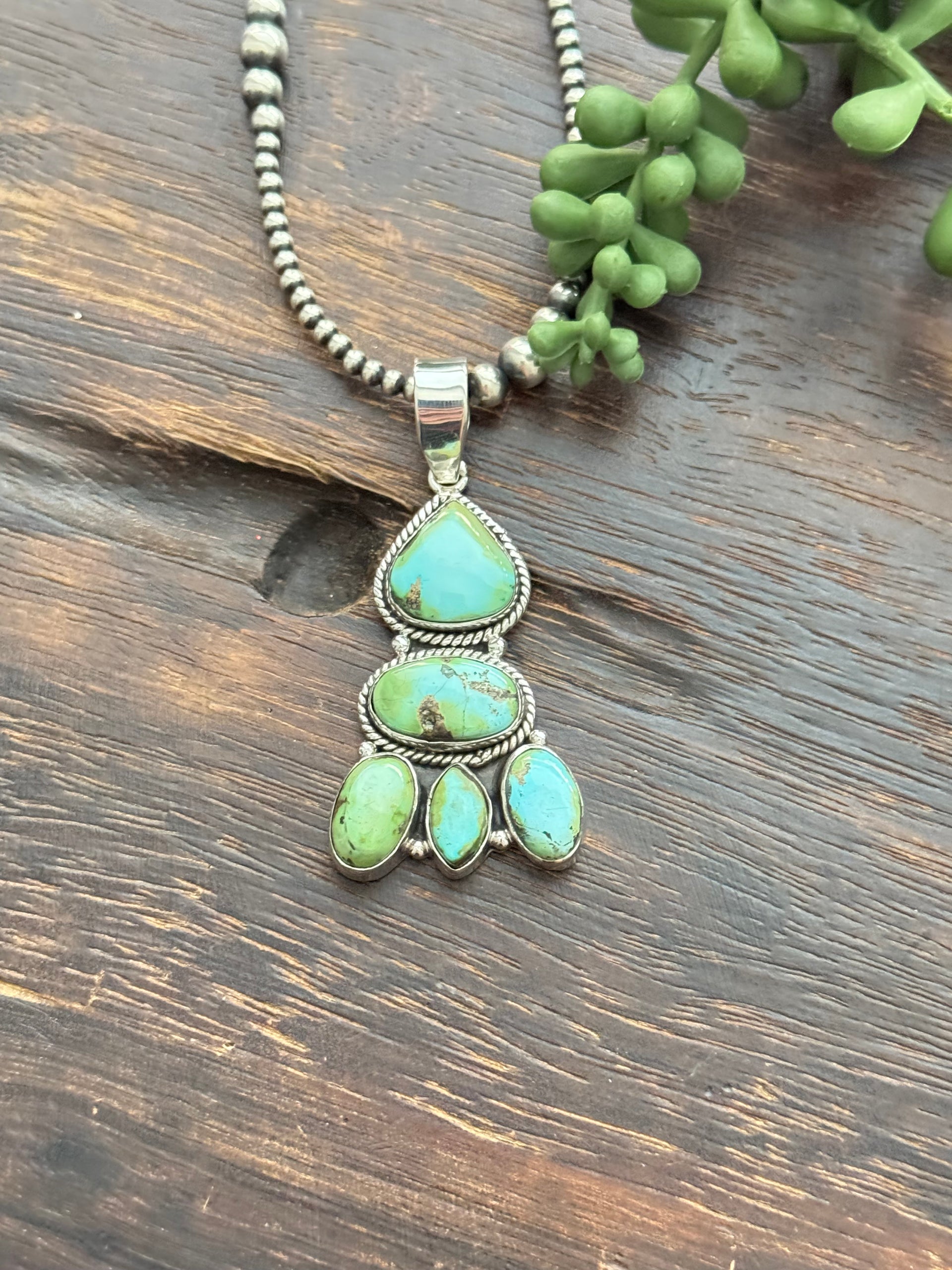 Southwest Handmade Sonoran Mountain Turquoise & Sterling Silver Cluster Pendant
