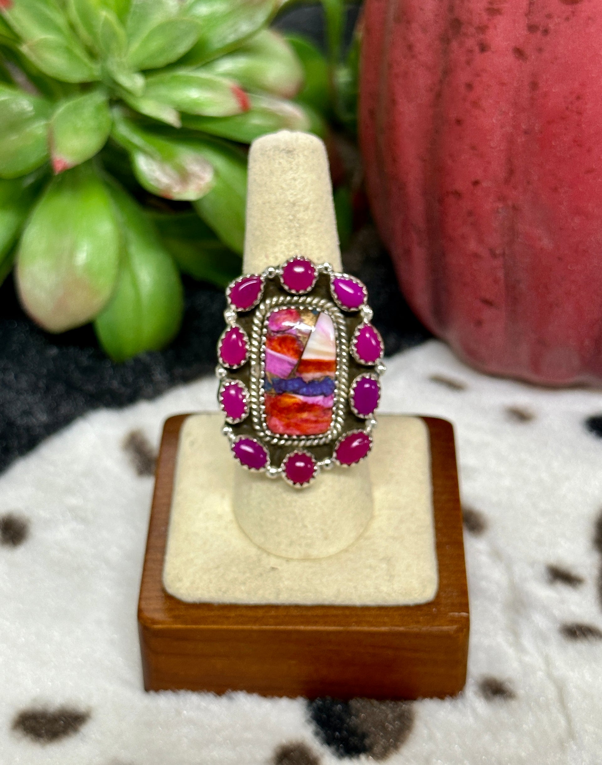 Southwest Handmade Multi Stone & Sterling Silver Cluster Adjustable Ring