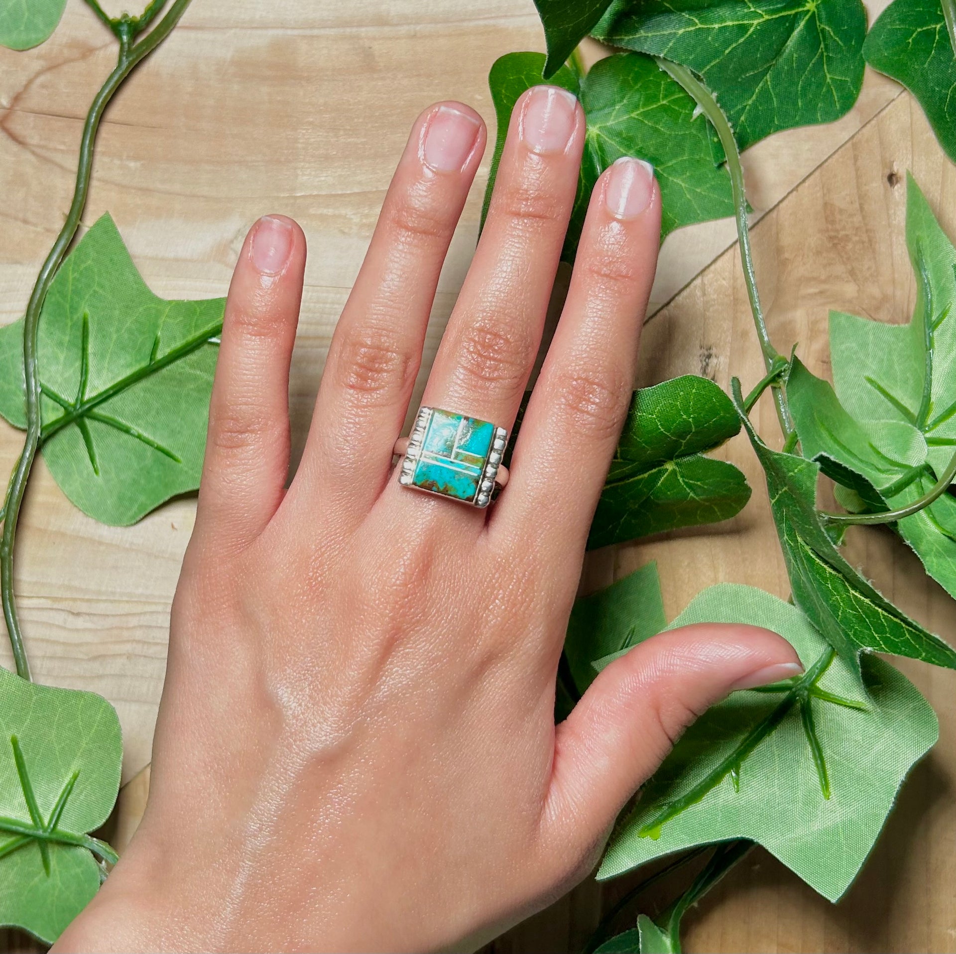 Navajo Made #8 Turquoise and Sterling Silver Ring Size 8.25