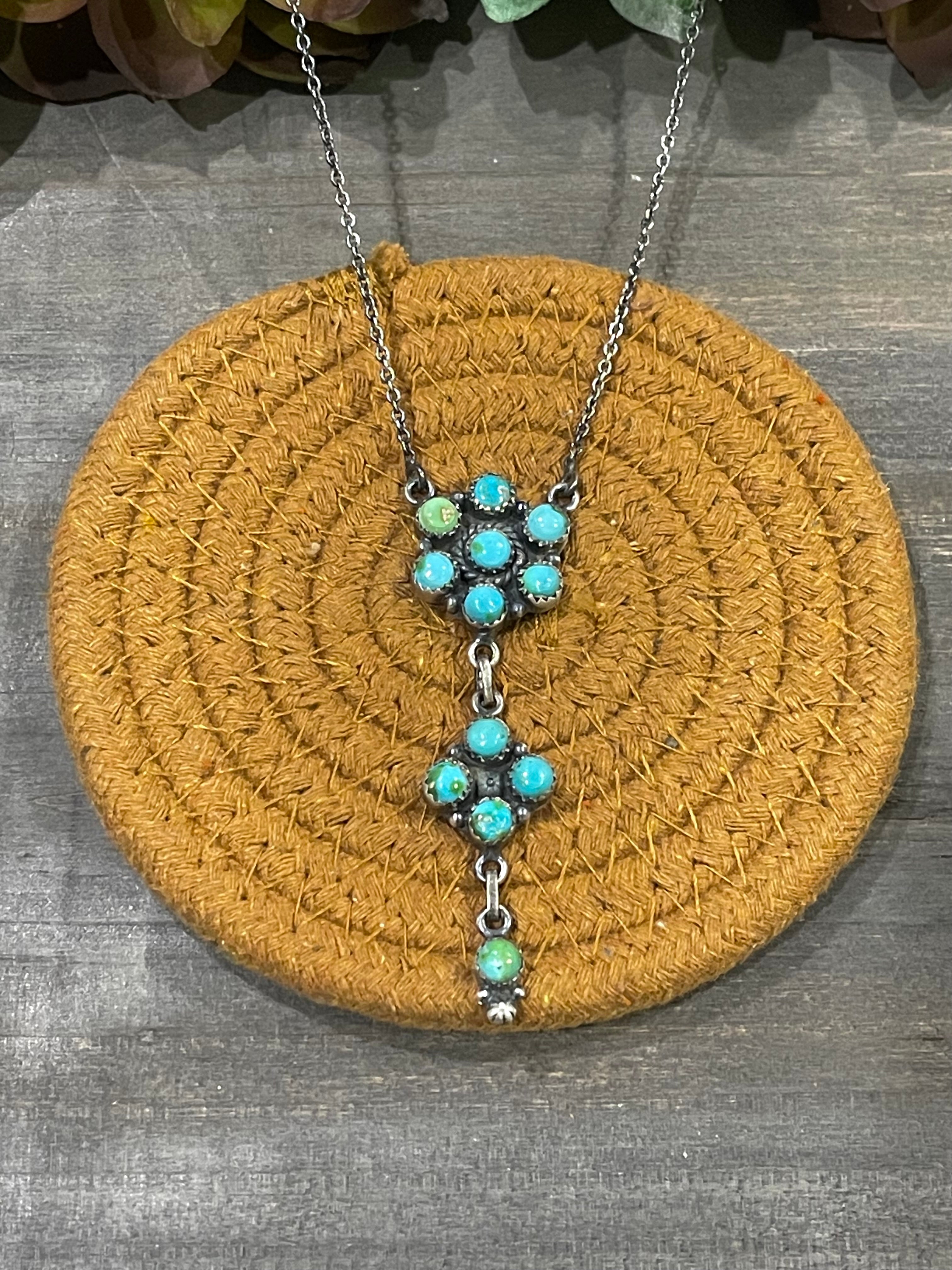 Southwest Handmade Sonoran Mountain Turquoise & Sterling Cluster Necklace