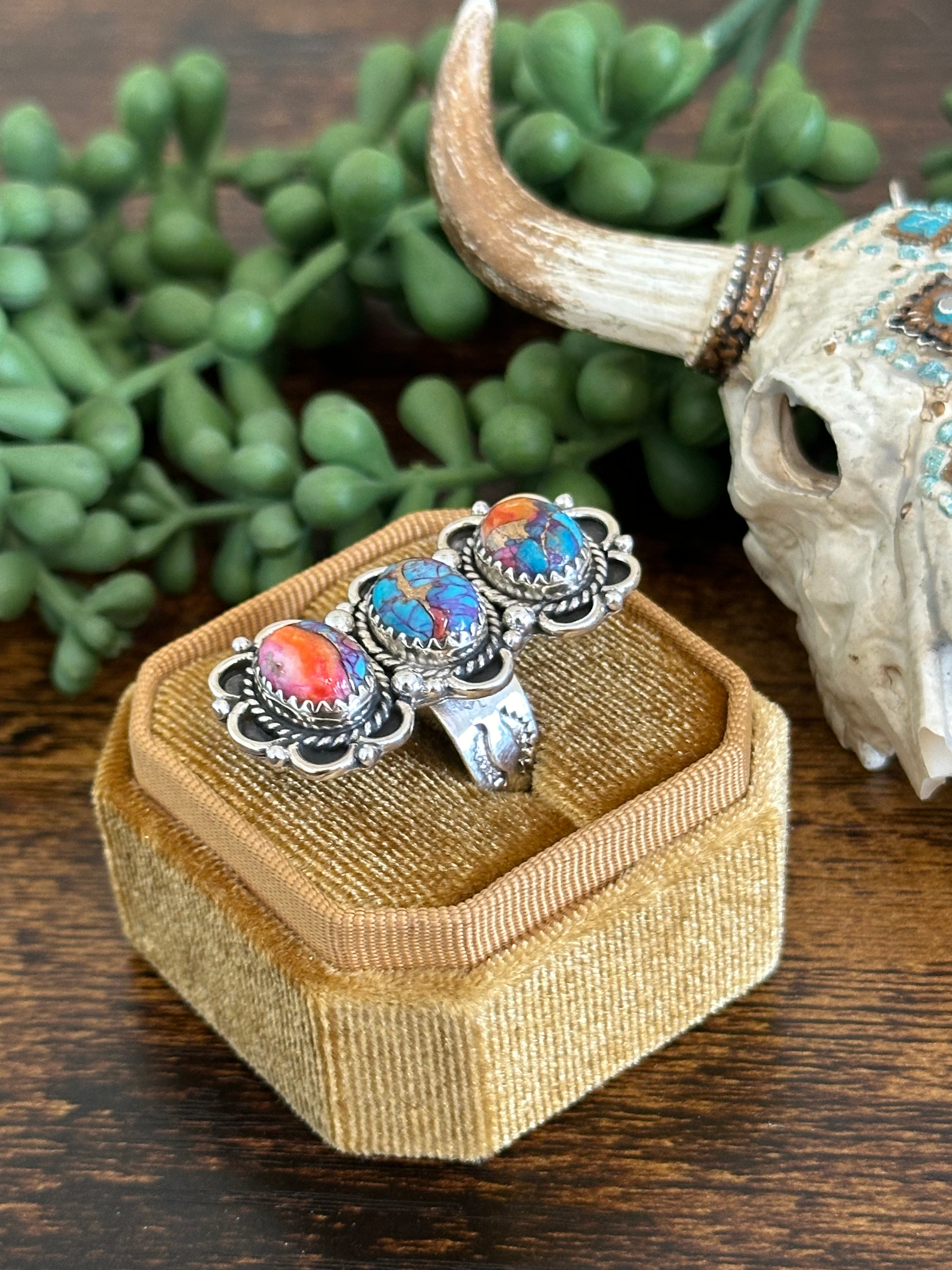 Southwest Handmade Mohave Turquoise & Sterling Silver Adjustable Ring