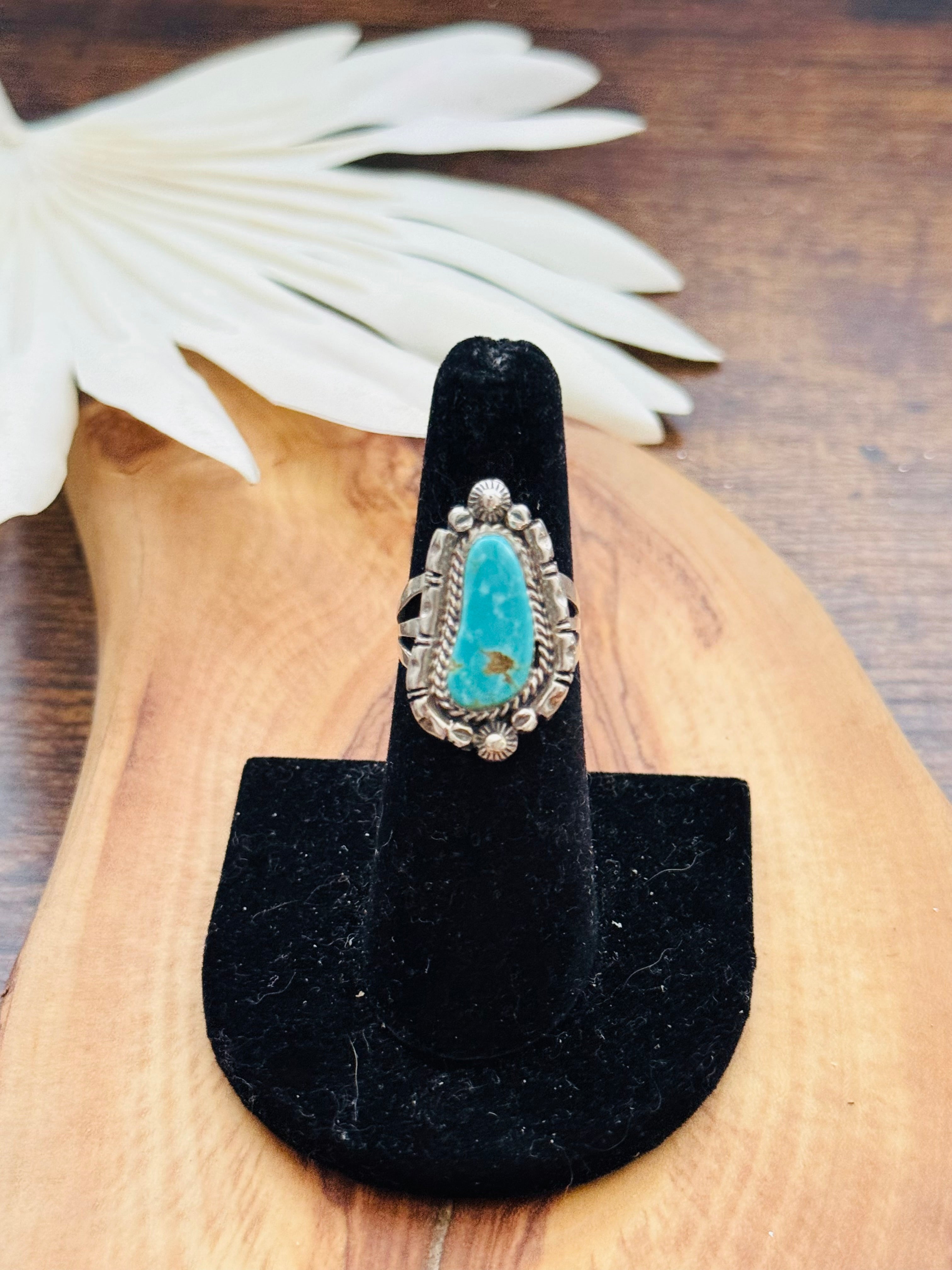 Navajo Made Kingman Turquoise & Sterling Silver Ring Size 5.75