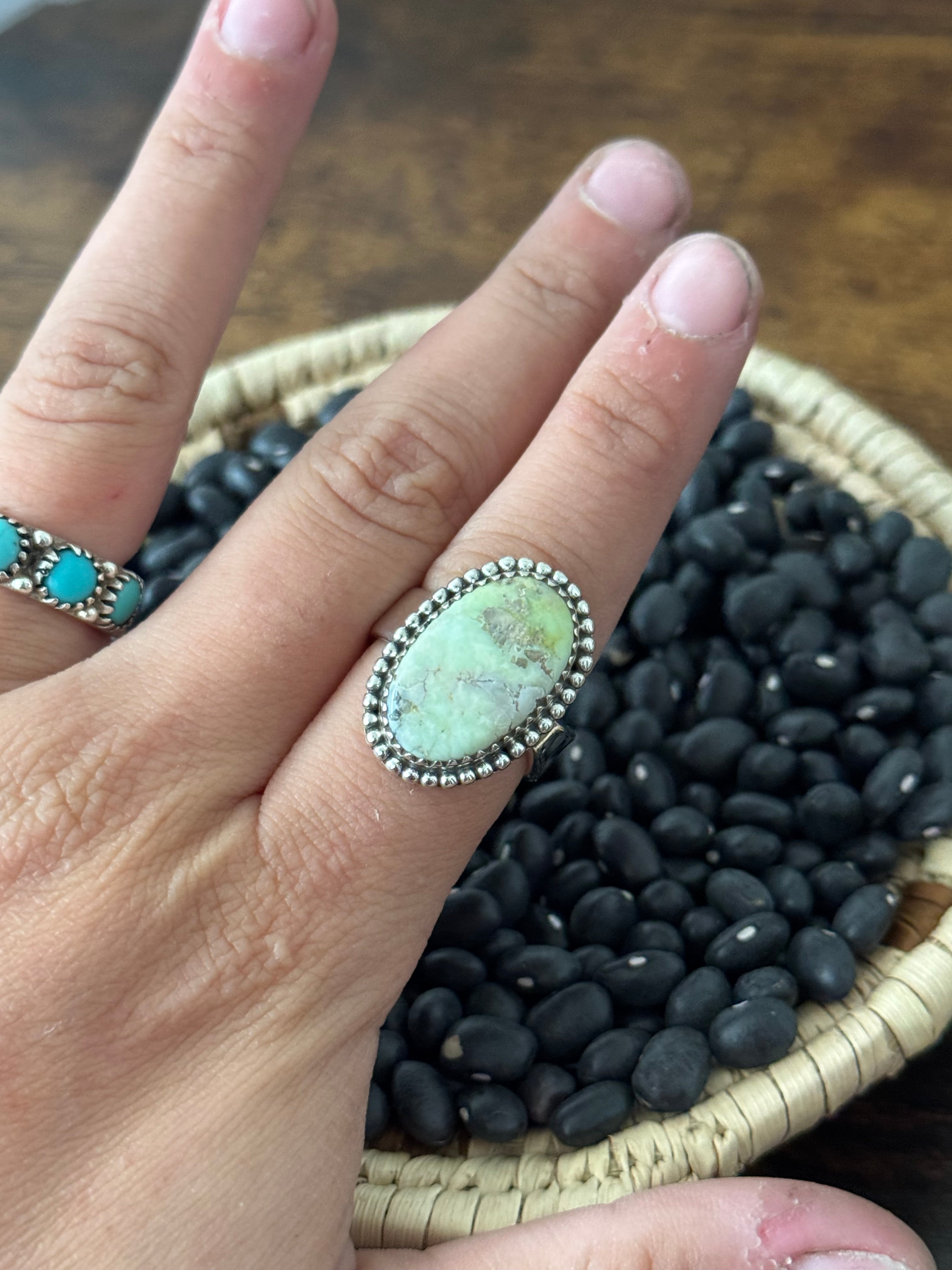 Southwest Handmade Paloma Variscite & Sterling Silver Adjustable Ring